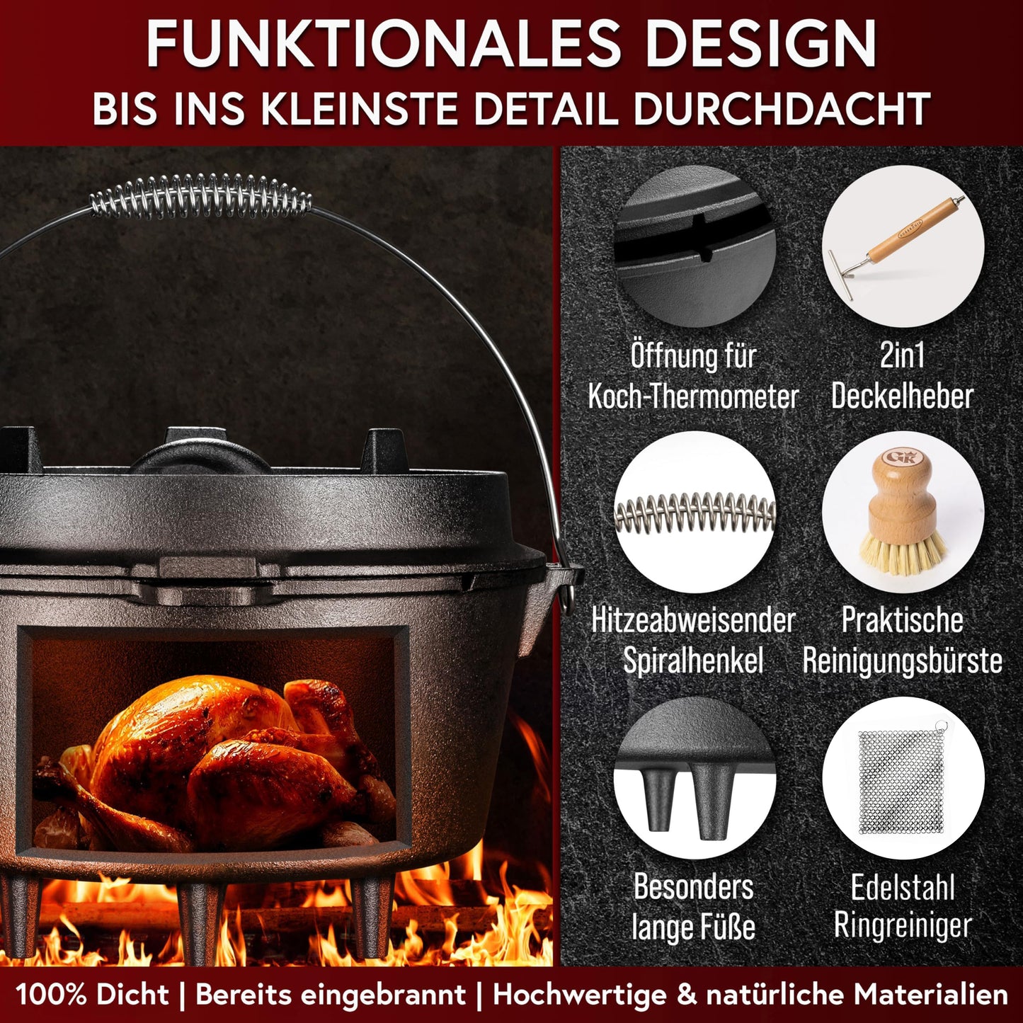 Premium Dutch Oven Eingebrannt – Schmortopf