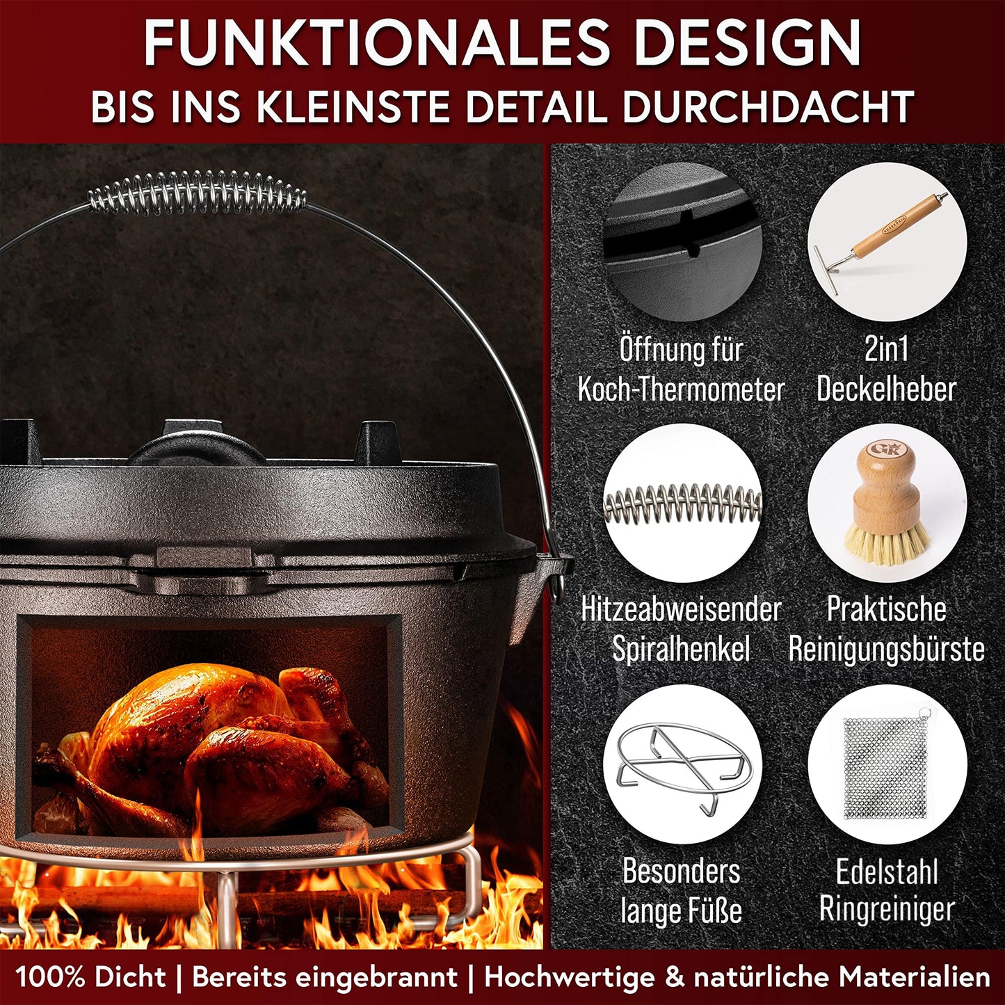 Premium Dutch Oven Eingebrannt – Schmortopf