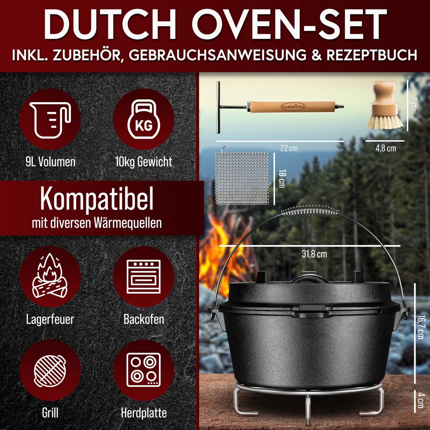 Premium Dutch Oven Eingebrannt – Schmortopf
