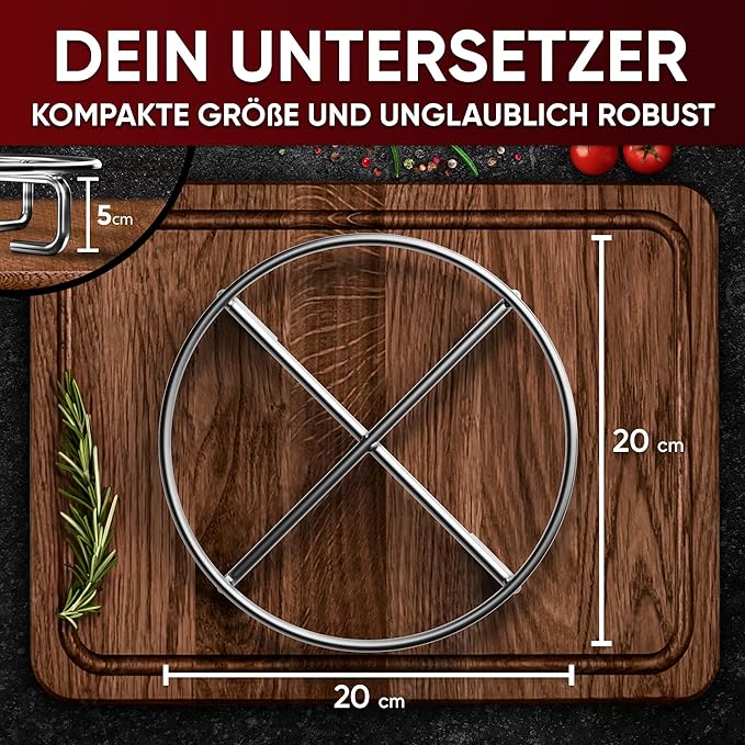 Edelstahl-Untersetzer 20x20 cm – Hitzebeständige Ablage für Dutch Oven