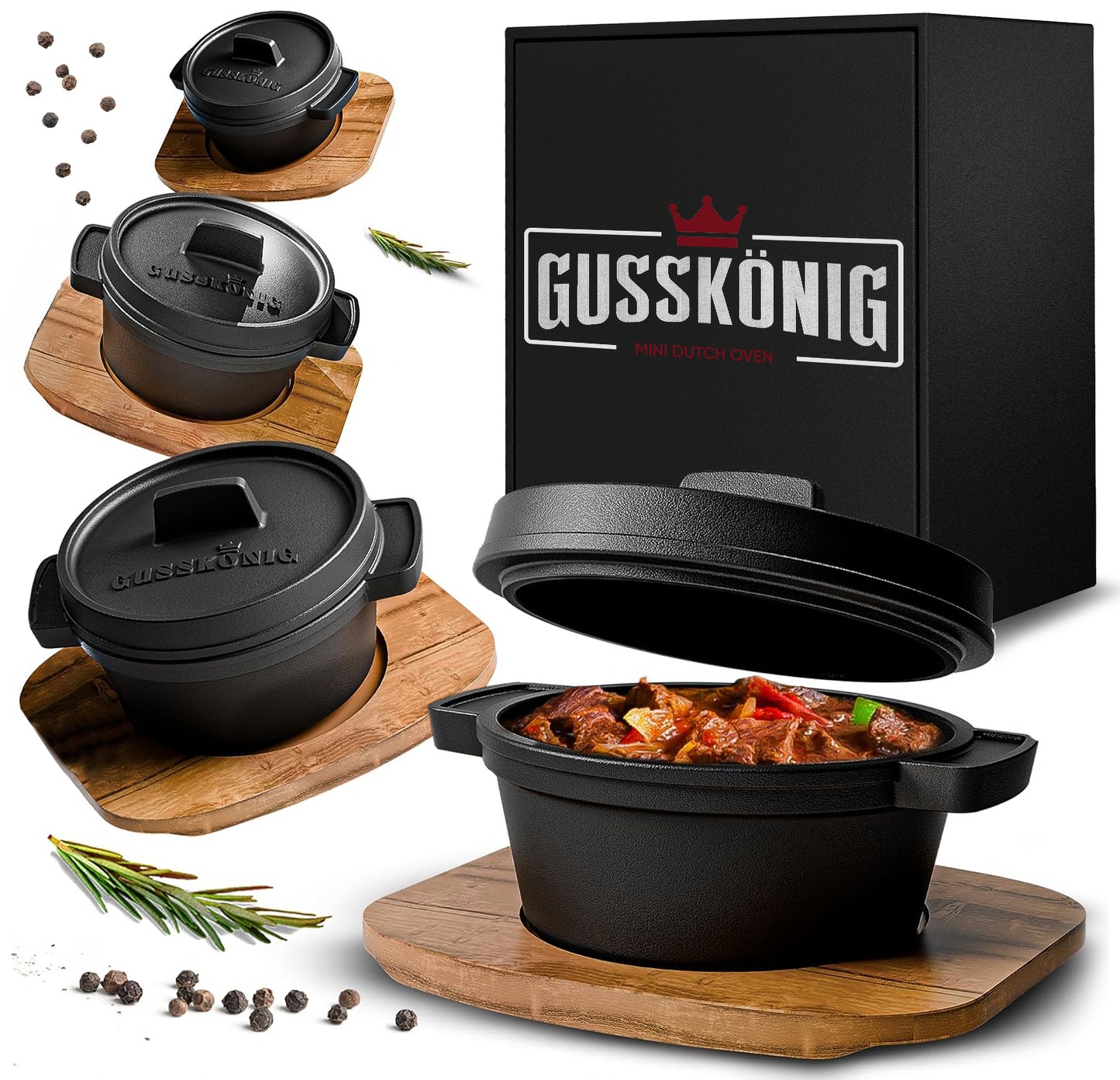 Dutch Oven Set Mini- 6x 300ml & 4x 300ml Gusseisen Mini Topf mit Deckel