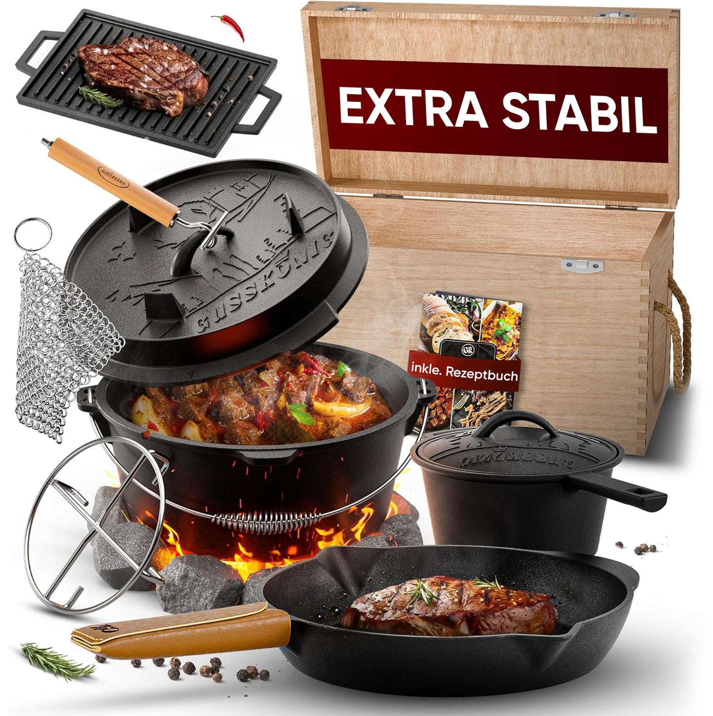 Gusseisen Topf-Set – Ideal zum Braten, Grillen & Schmoren