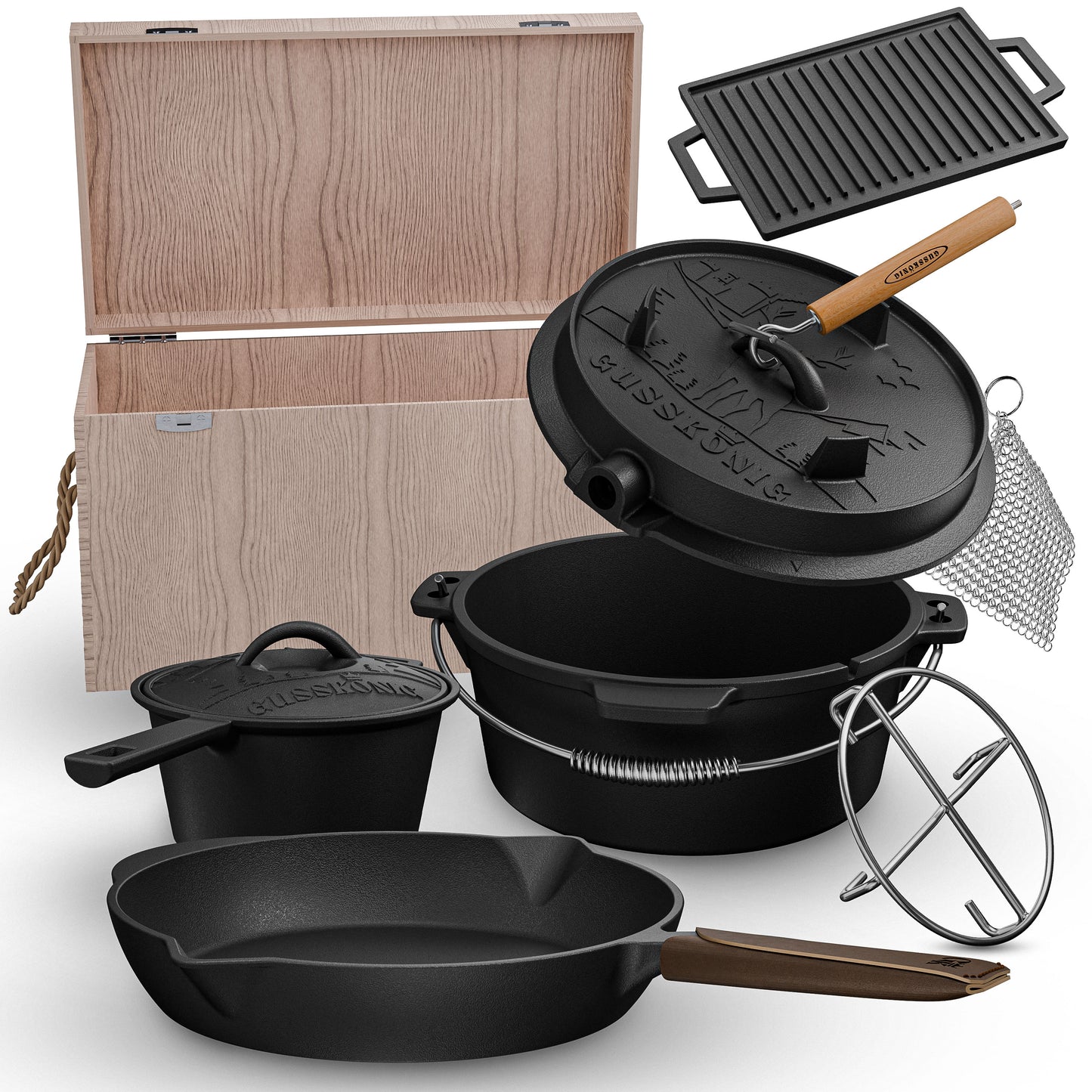 Gusseisen Topf-Set – Ideal zum Braten, Grillen & Schmoren