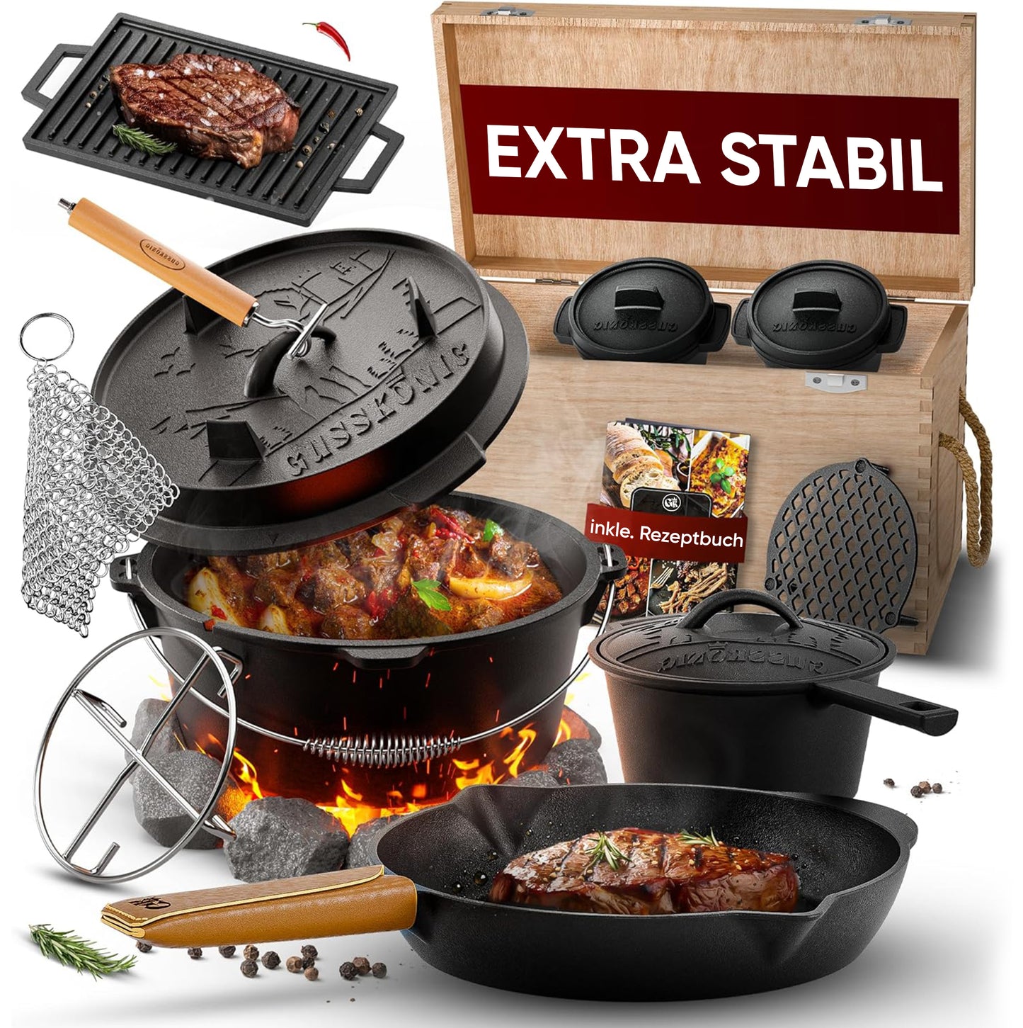 Gusseisen Topf-Set – Ideal zum Braten, Grillen & Schmoren