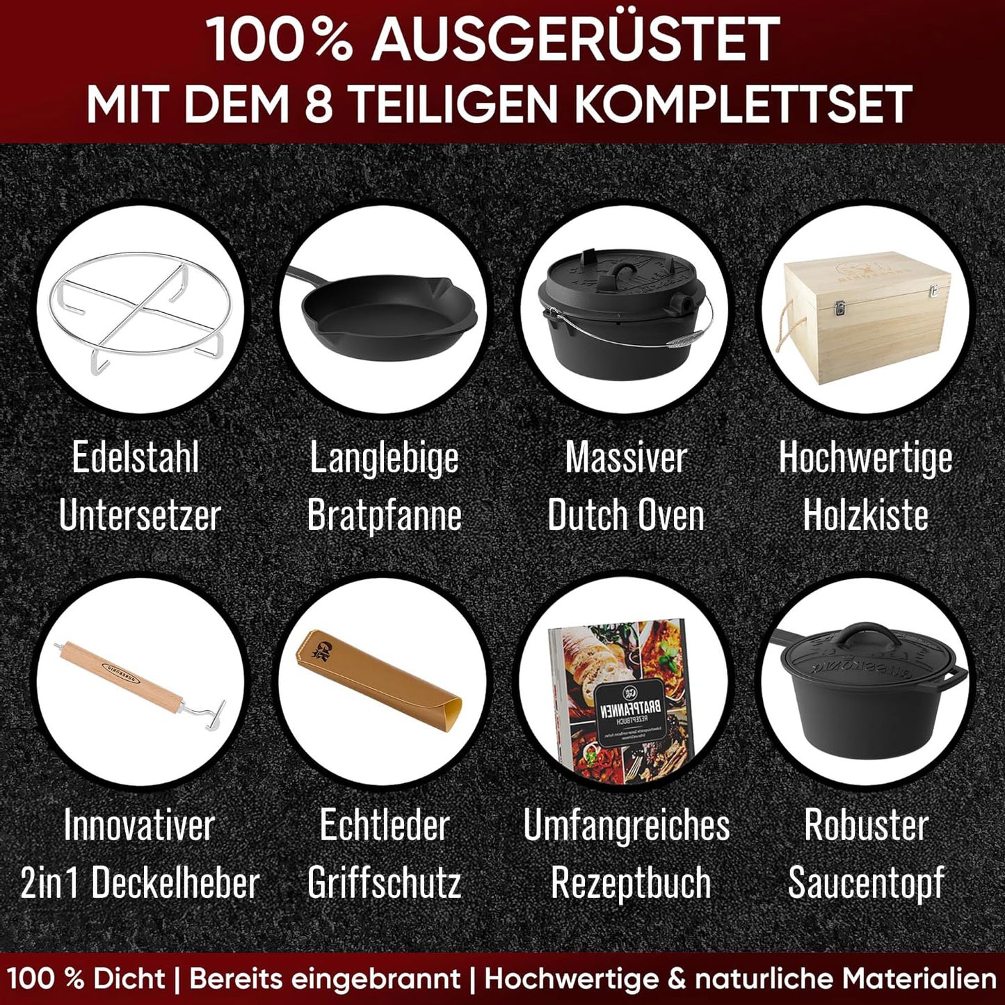 Gusseisen Topf-Set – Ideal zum Braten, Grillen & Schmoren