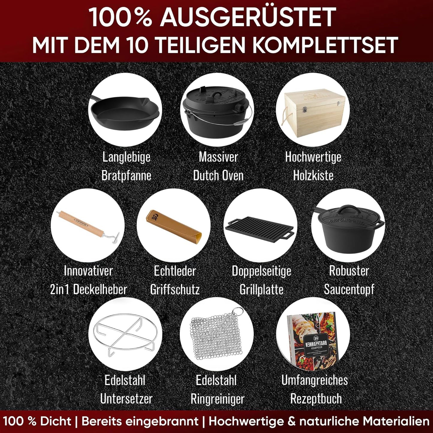 Gusseisen Topf-Set – Ideal zum Braten, Grillen & Schmoren