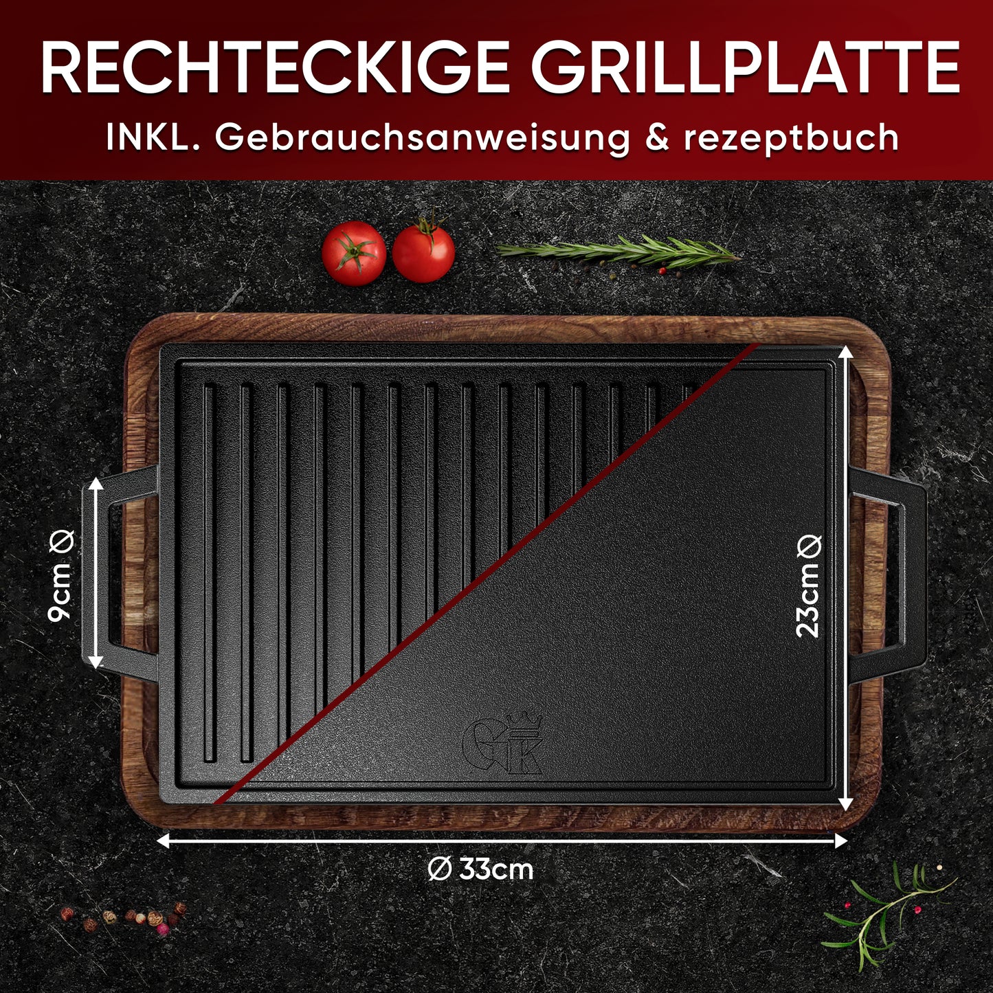 Rechteckige Gusseisen Grillplatte (33 cm)