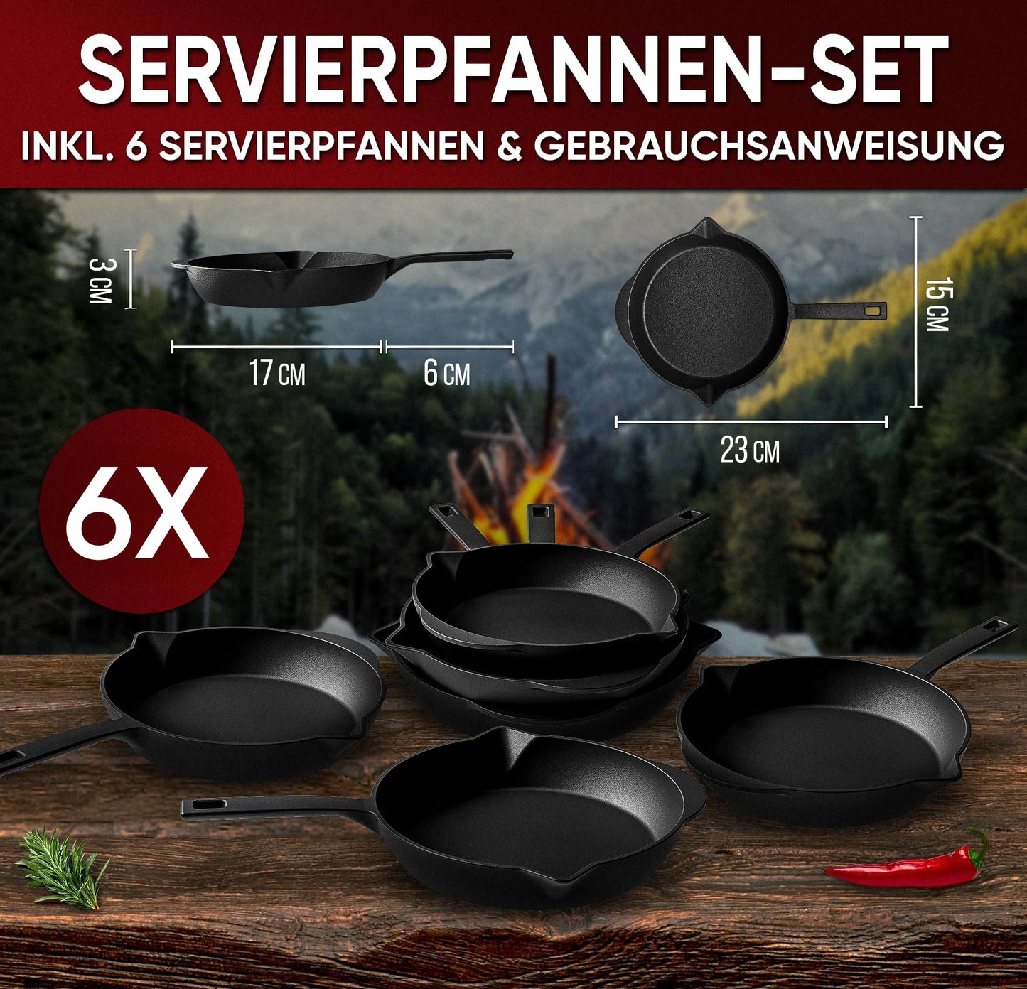 Gusseisen-Grillpfännchen für Grill (6er Set) – 6x Mini-Pfanne