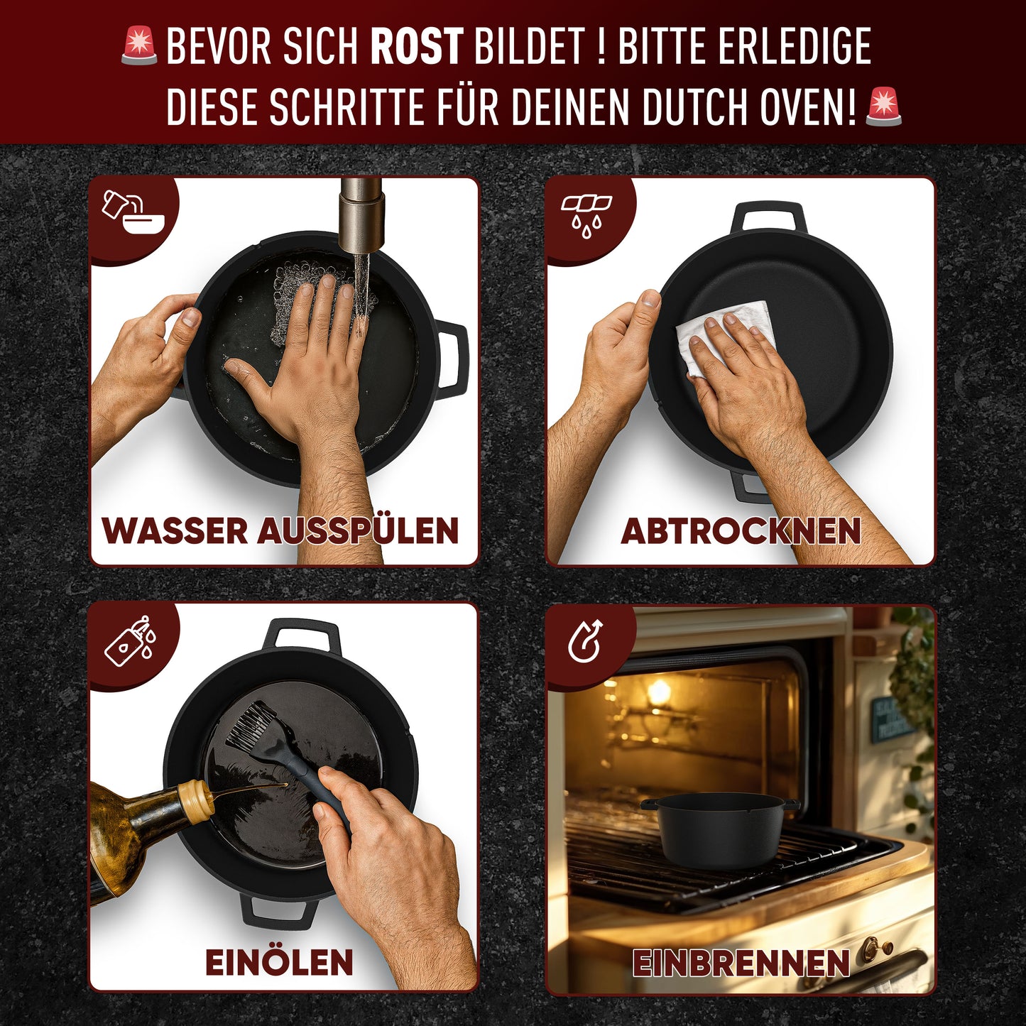 Dutch Oven mit Ledergriffen und praktischer Deckelpfanne