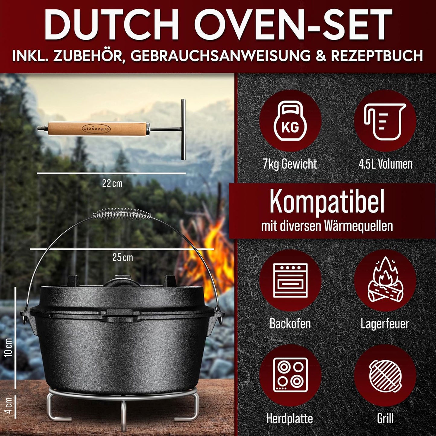 Gusseisen Topf-Set – Ideal zum Braten, Grillen & Schmoren