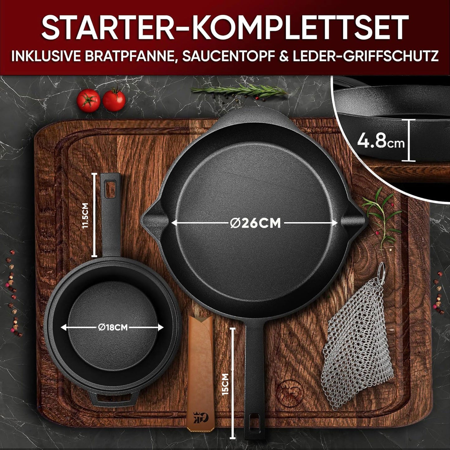 Gusseisen Topf-Set – Ideal zum Braten, Grillen & Schmoren