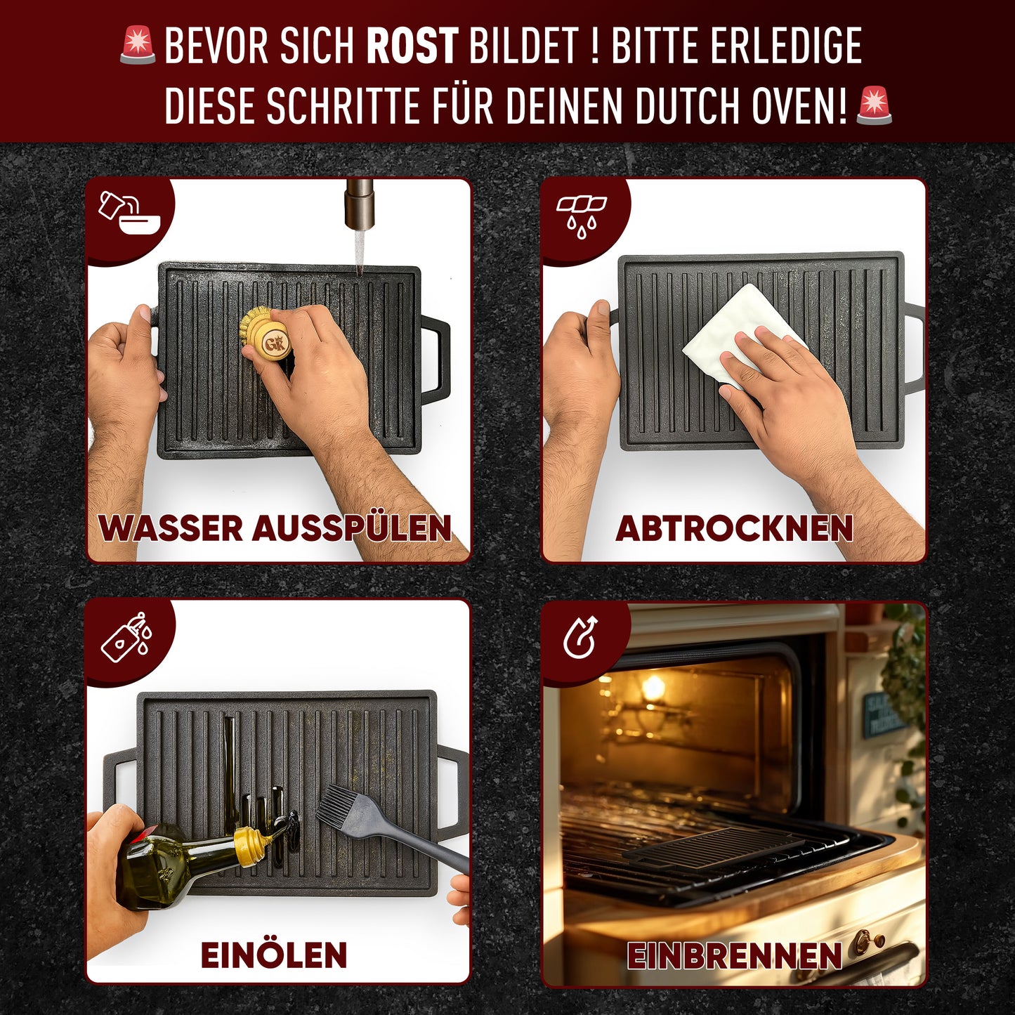 Rechteckige Gusseisen Grillplatte (33 cm)