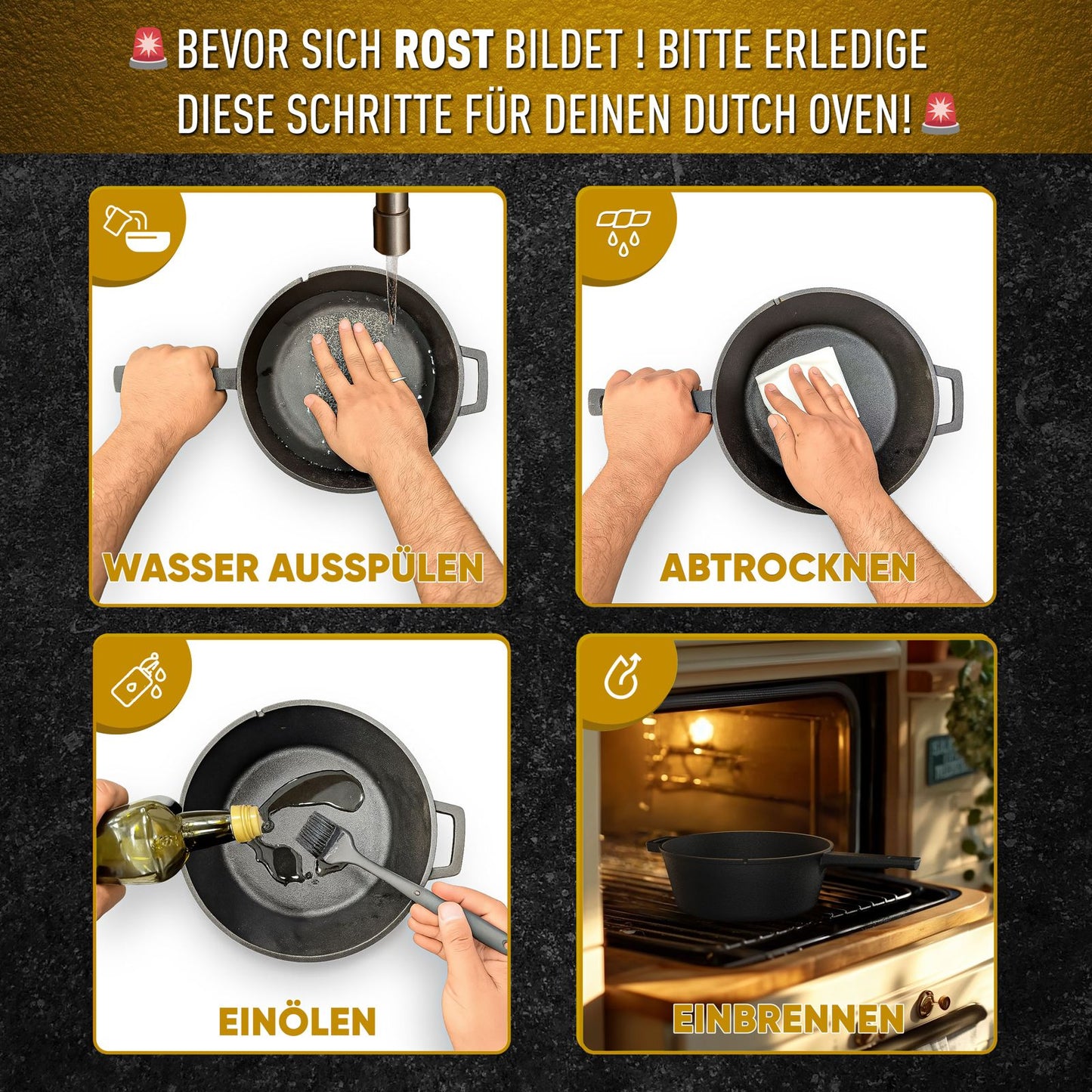 2in1 Dutch Oven: 4,8L Topf + 1,8L Pfanne, Gusseisen, eingebrannt, mit Deckel, Zubehör & Kochbuch
