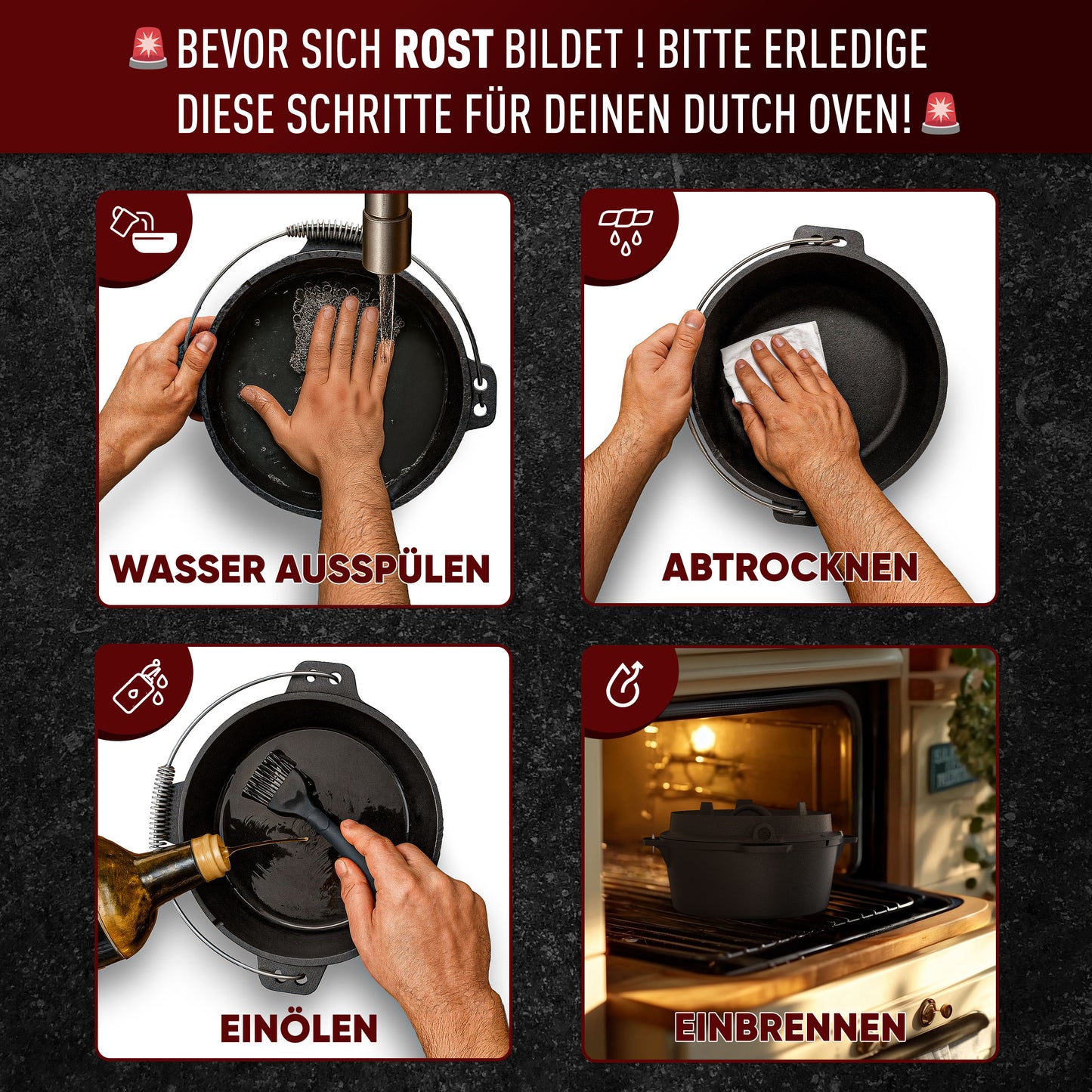 Gusseisen Topf-Set – Ideal zum Braten, Grillen & Schmoren