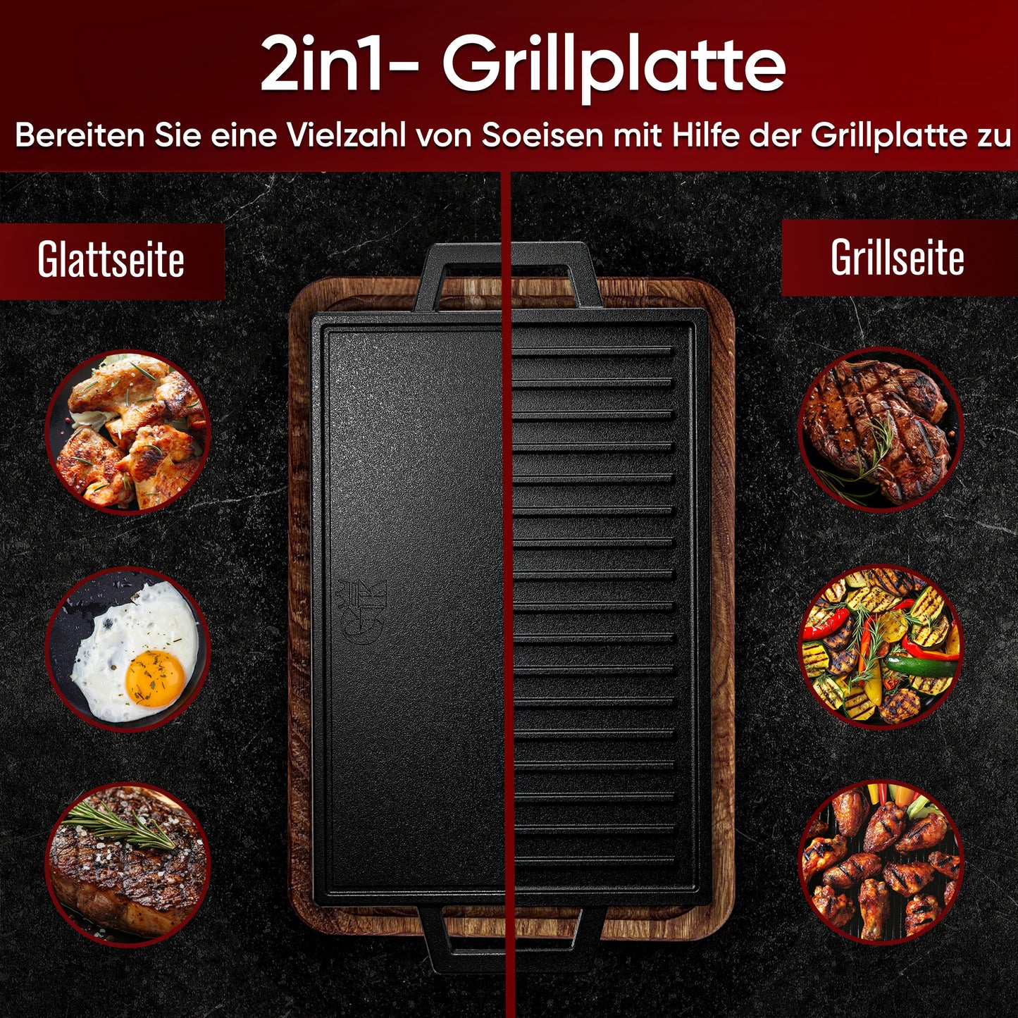 Rechteckige Gusseisen Grillplatte (33 cm)