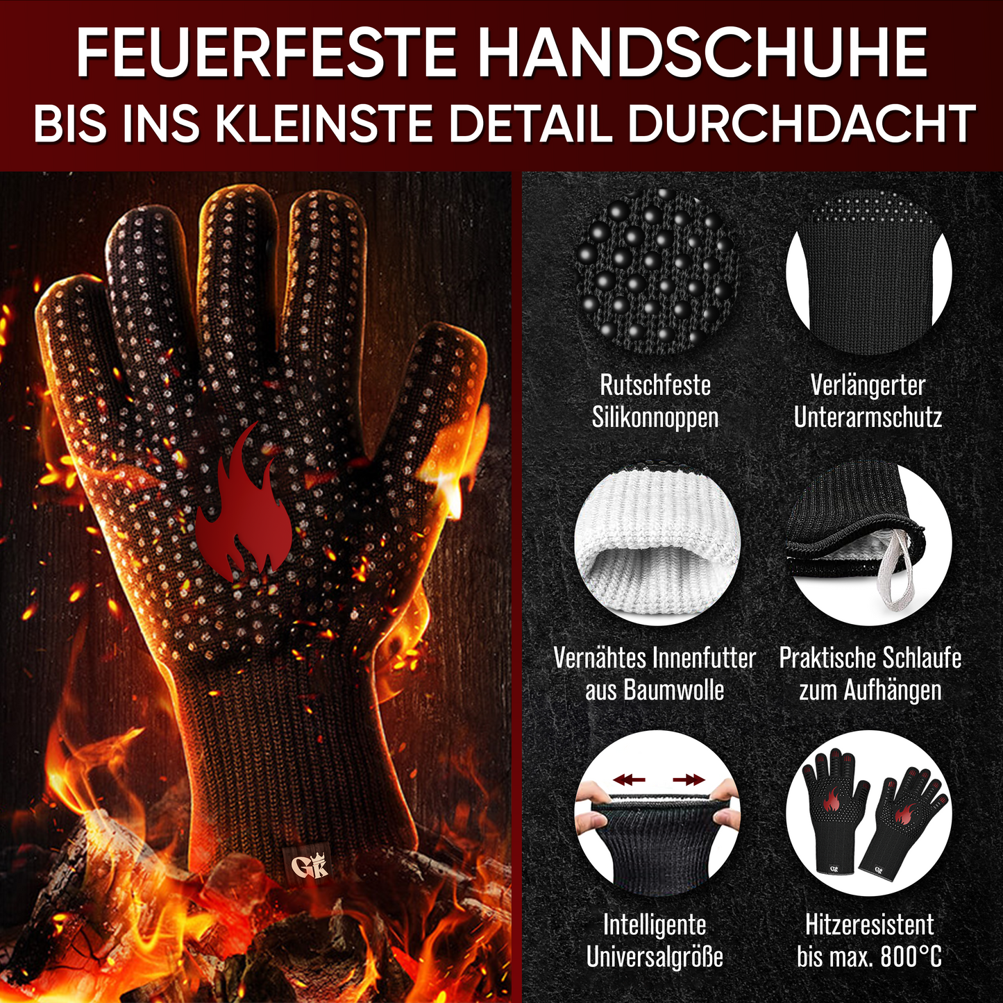 Grillhandschuhe hitzebeständig bis 800°C