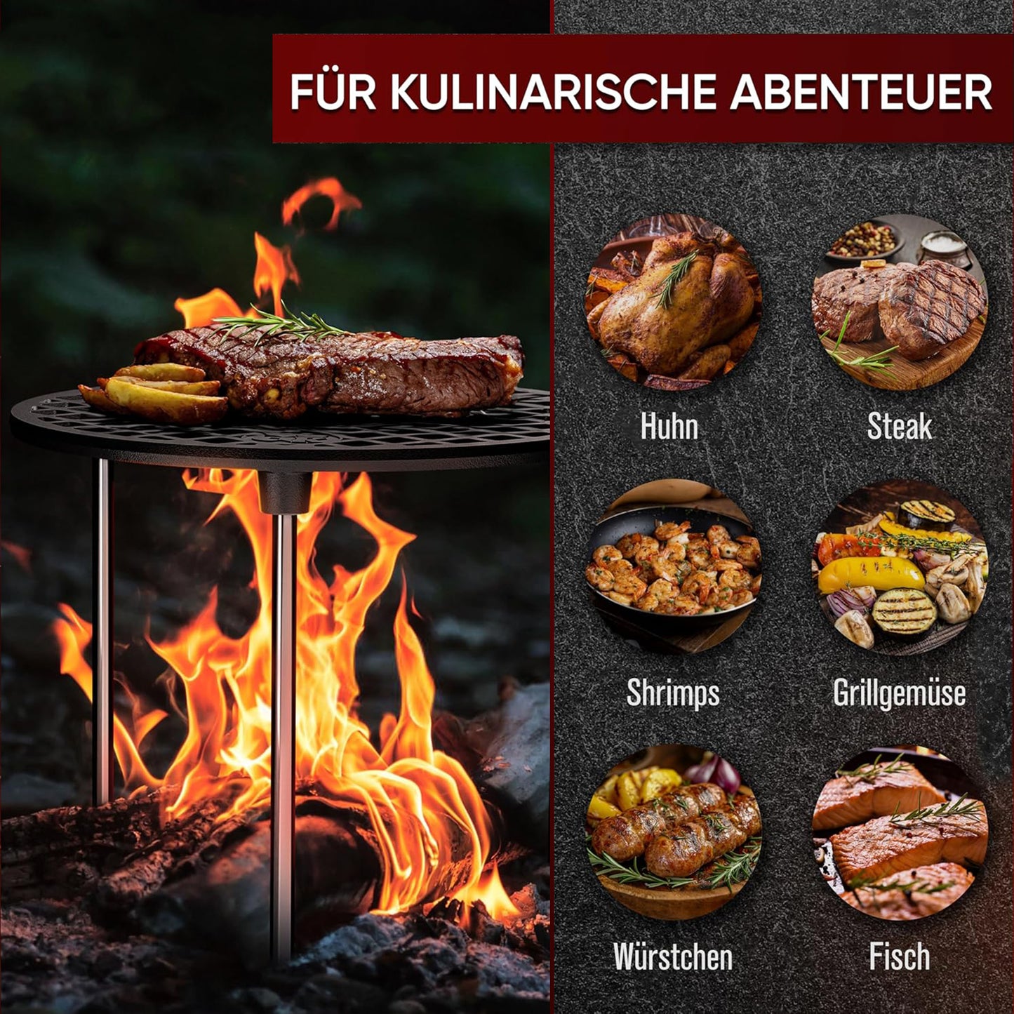 Gusseisen Grillrost mit Beinen (Ø30 cm)