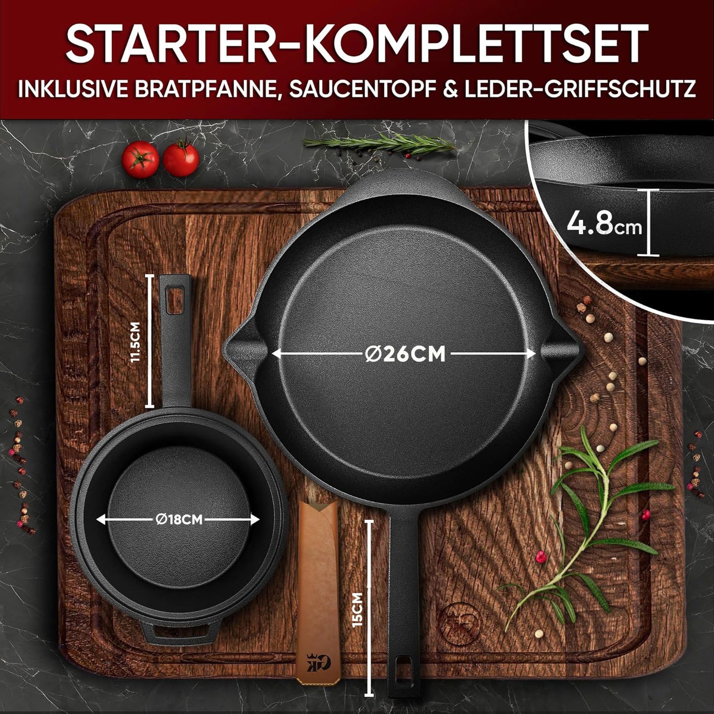 Gusseisen Topf-Set – Ideal zum Braten, Grillen & Schmoren