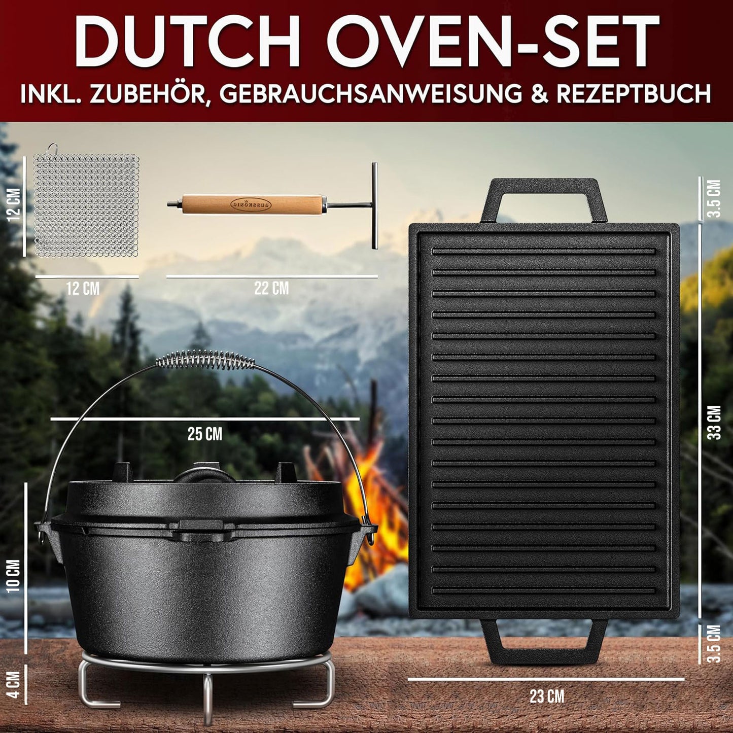 Gusseisen Topf-Set – Ideal zum Braten, Grillen & Schmoren