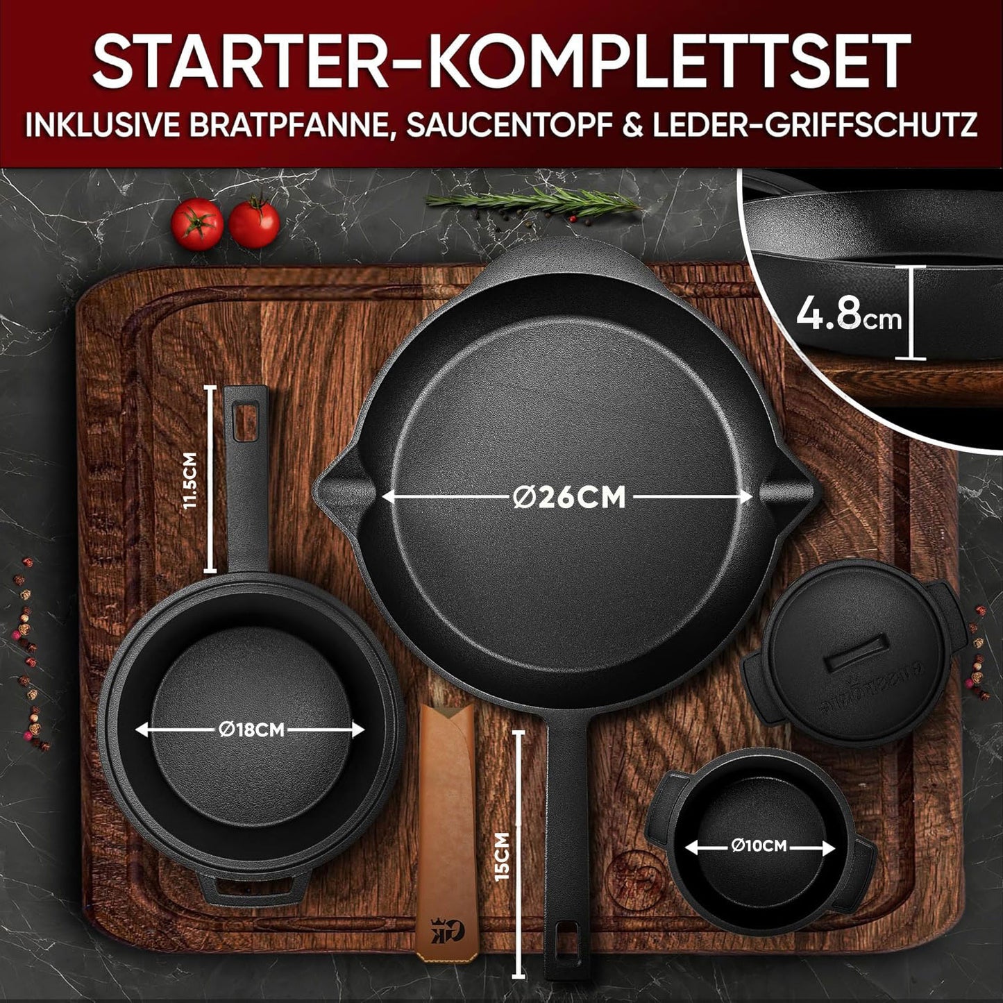 Gusseisen Topf-Set – Ideal zum Braten, Grillen & Schmoren