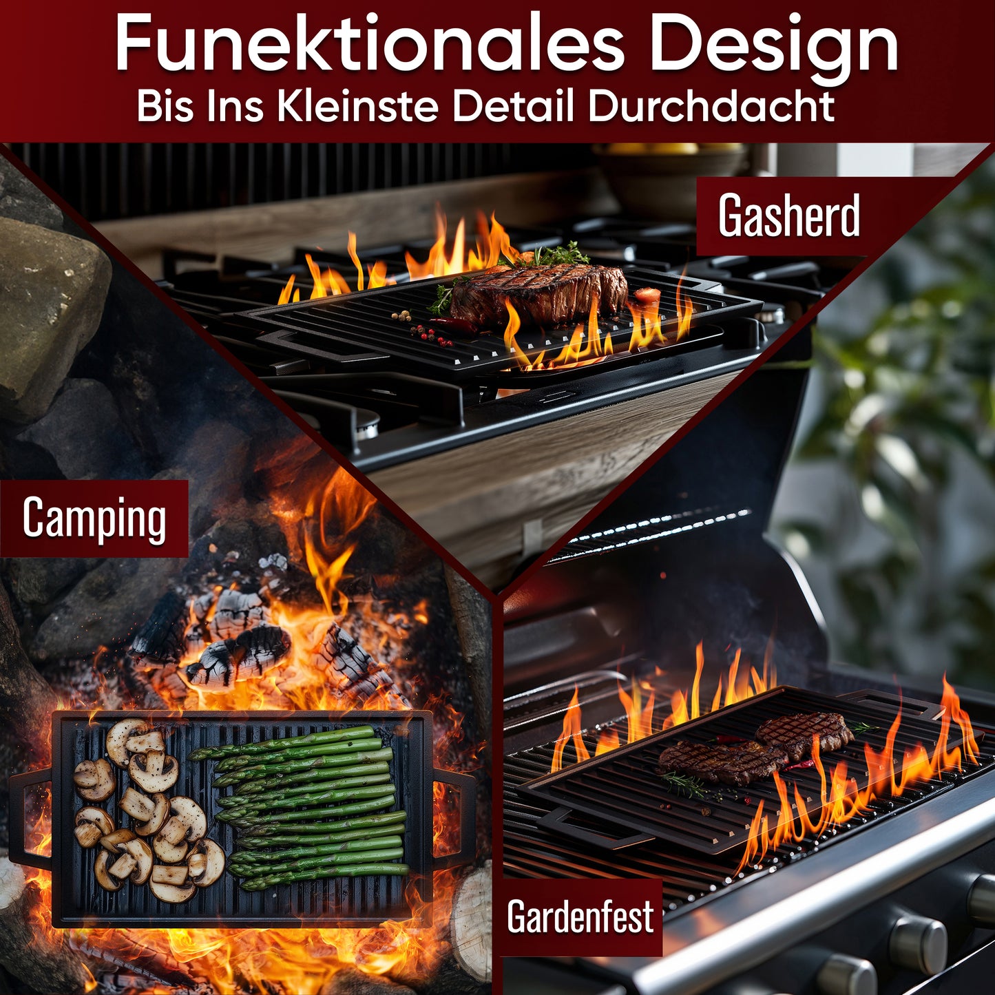 Rechteckige Gusseisen Grillplatte (33 cm)