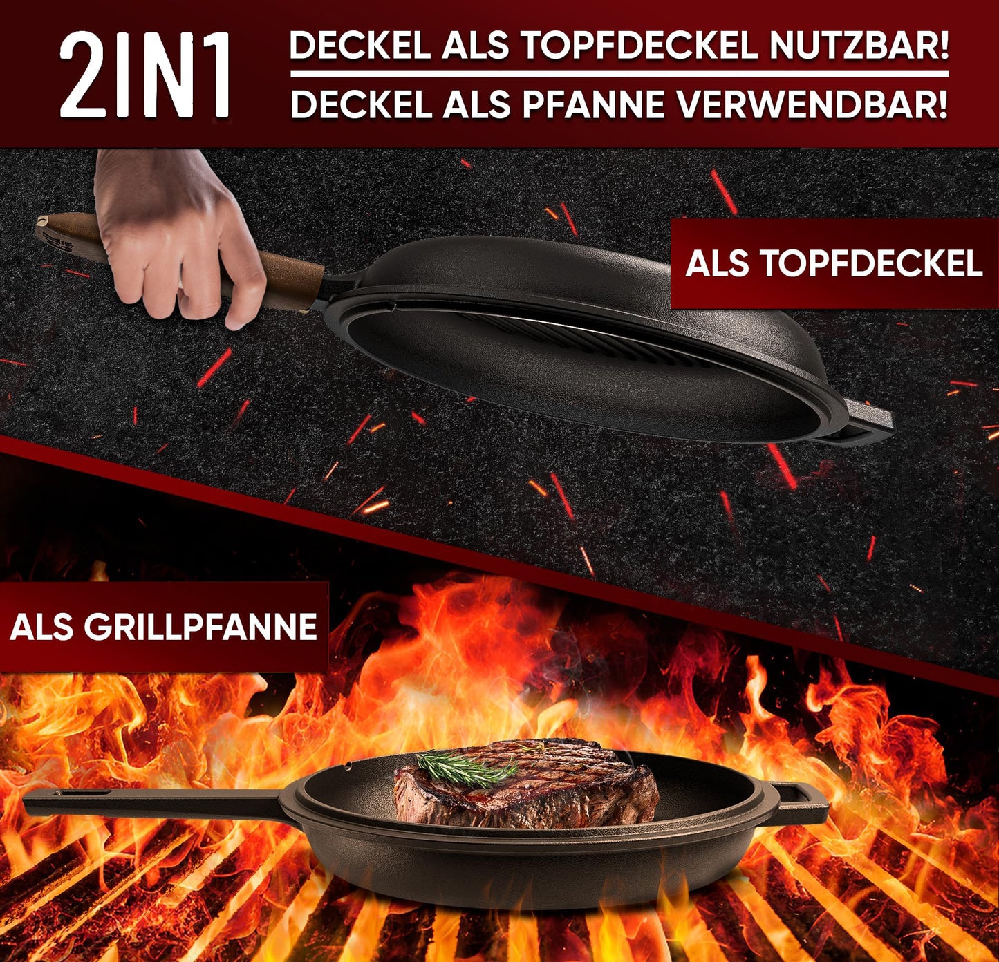 Doppelpfanne mit praktischen Ledergriff 4.5 L
