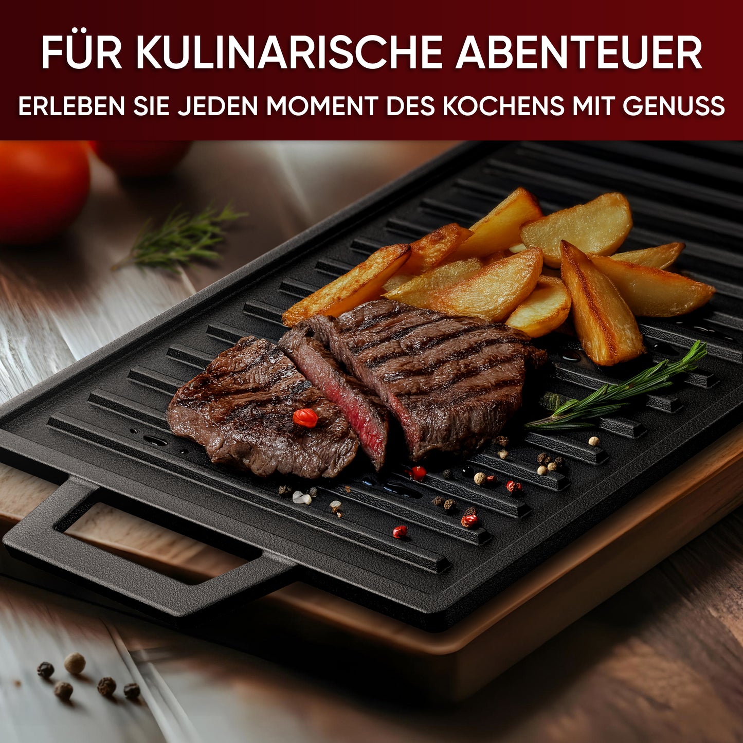 Rechteckige Gusseisen Grillplatte (33 cm)