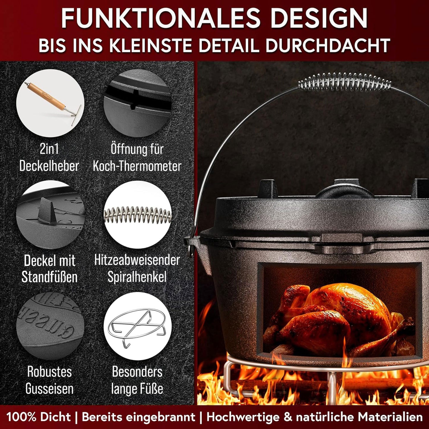 Gusseisen Topf-Set – Ideal zum Braten, Grillen & Schmoren