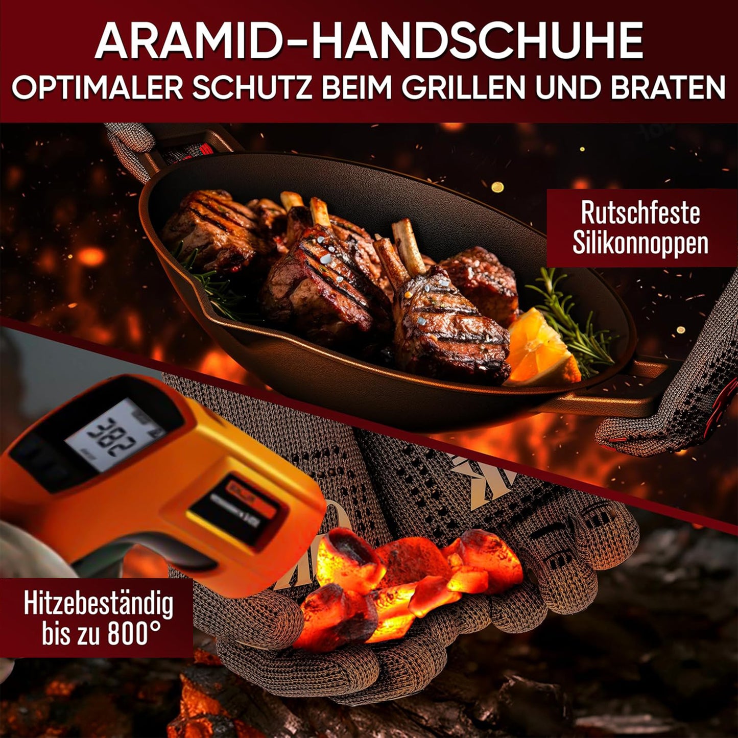 Gusseisen Wok Pfanne 36 cm - mit Grillhandschuhe