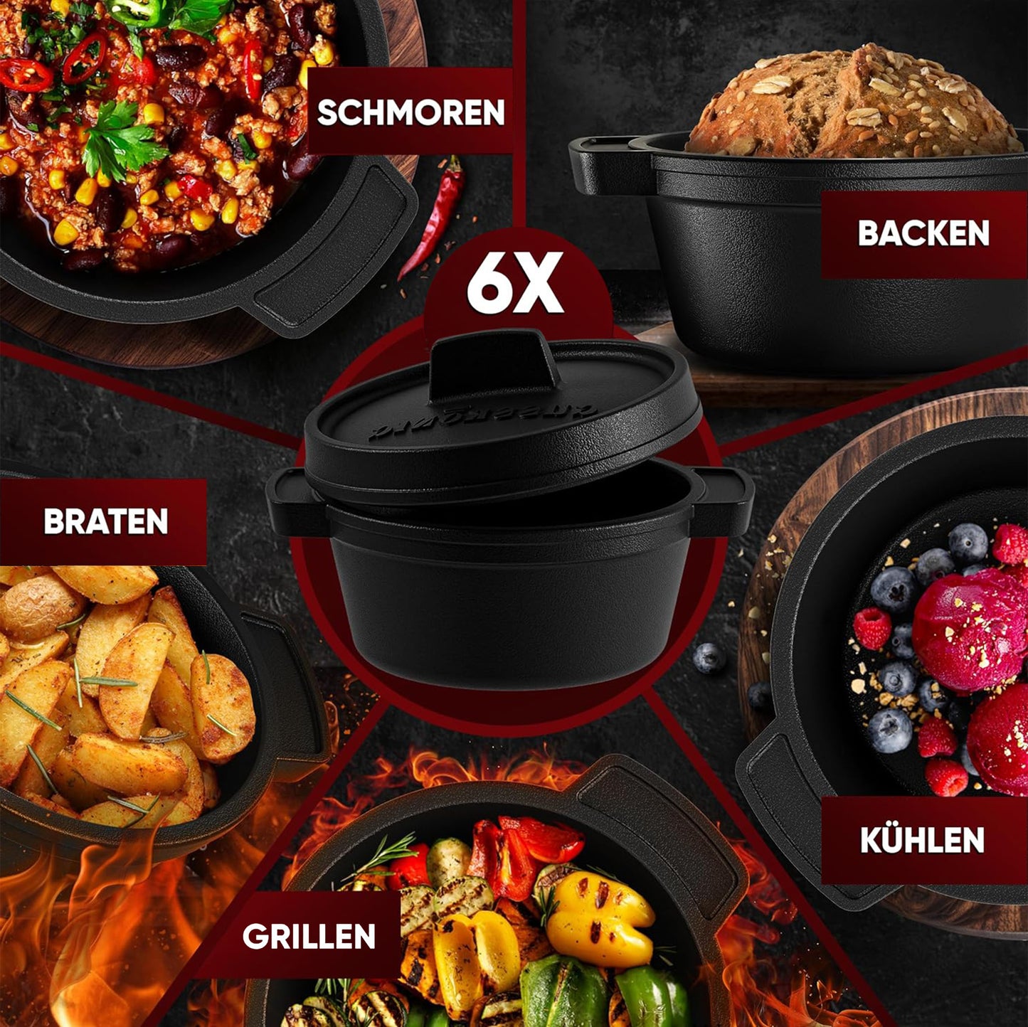 Dutch Oven Set Mini- 6x 300ml & 4x 300ml Gusseisen Mini Topf mit Deckel