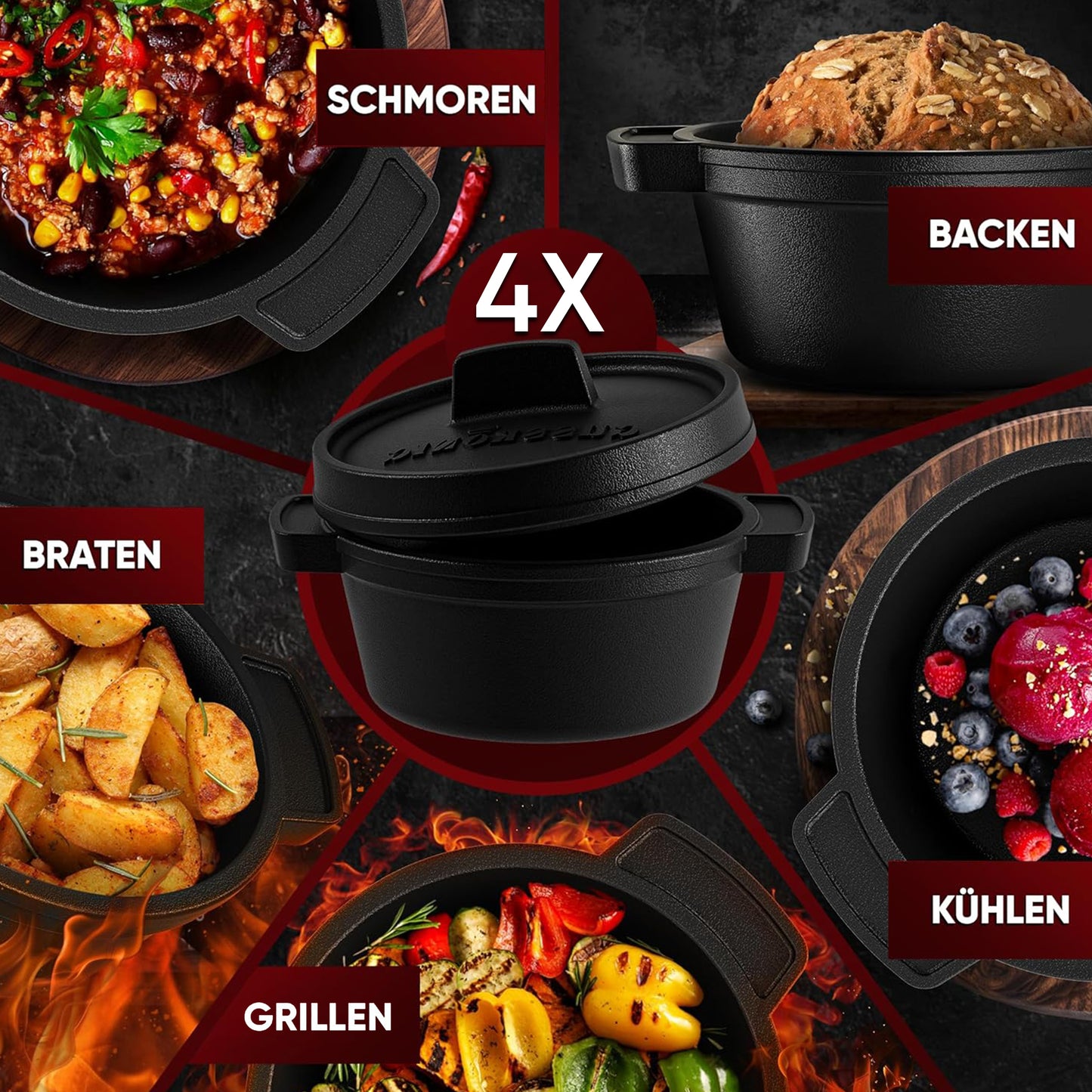 Dutch Oven Set Mini- 6x 300ml & 4x 300ml Gusseisen Mini Topf mit Deckel
