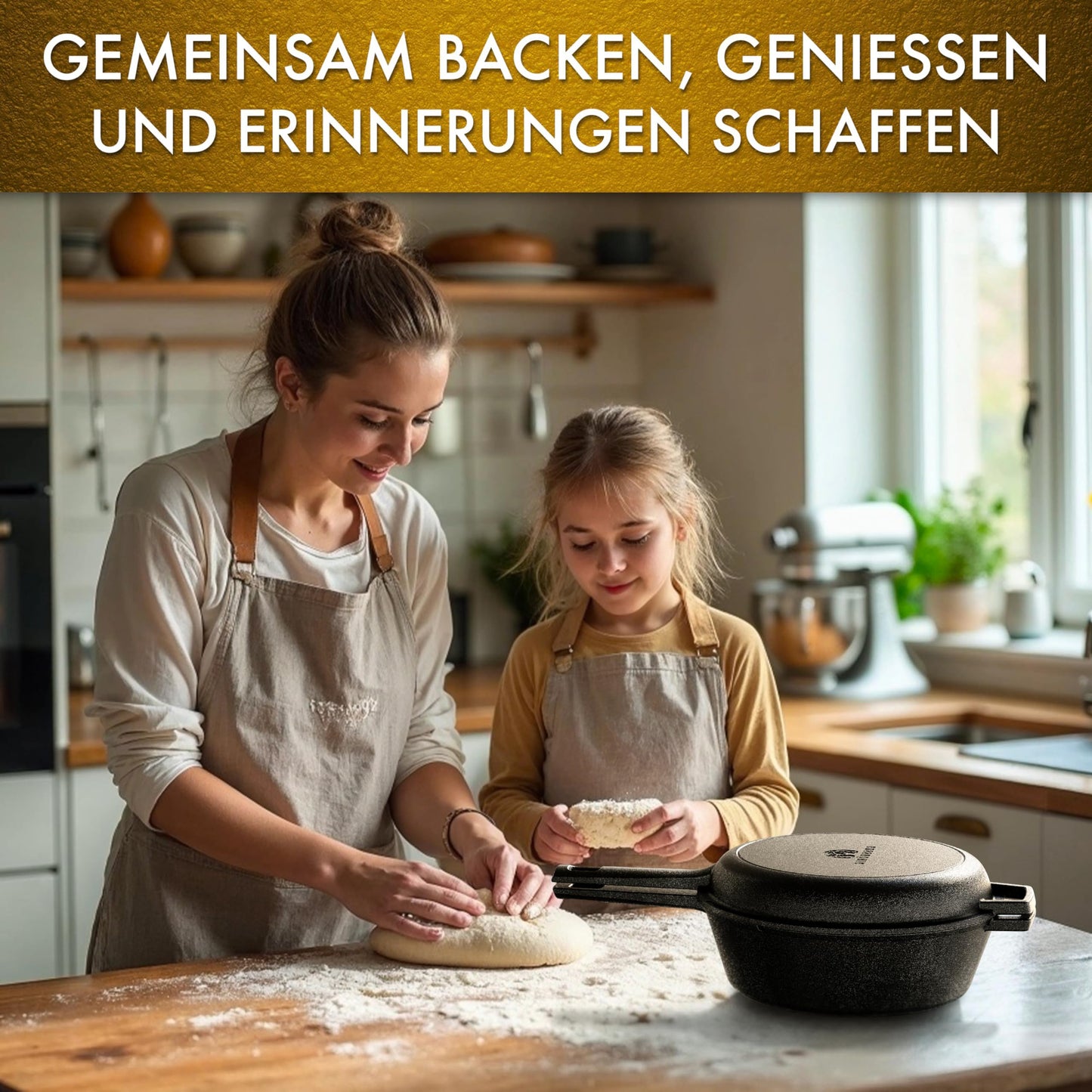2in1 Dutch Oven: 4,8L Topf + 1,8L Pfanne, Gusseisen, eingebrannt, mit Deckel, Zubehör & Kochbuch