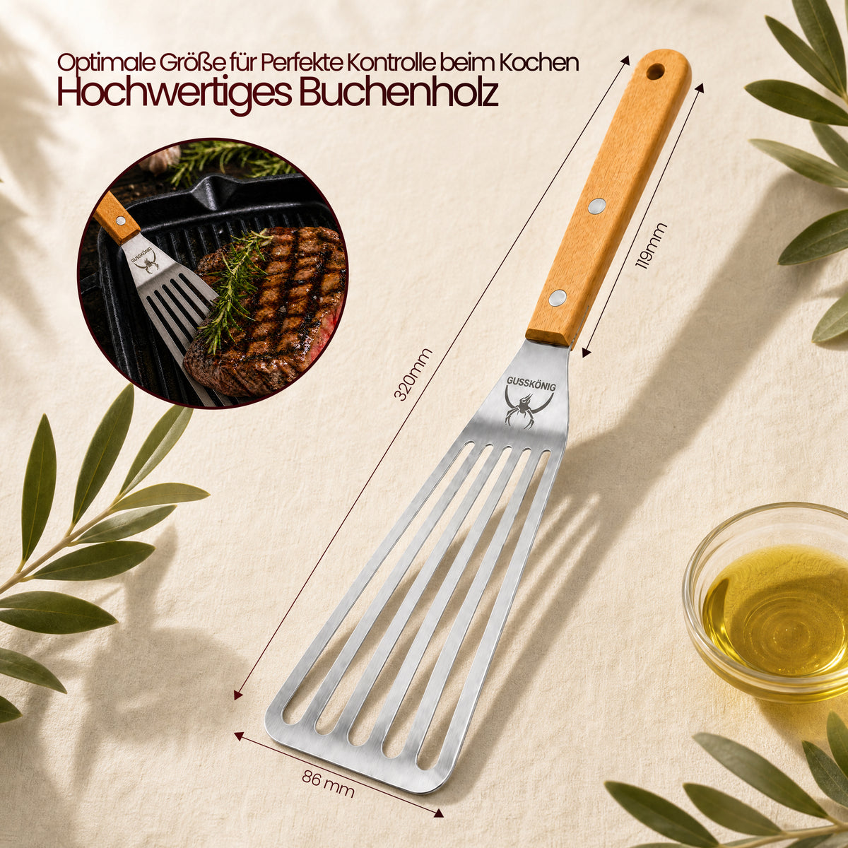 Pfannenwender Edelstahl & Grillwender | Edelstahl 420 | GussKönig®