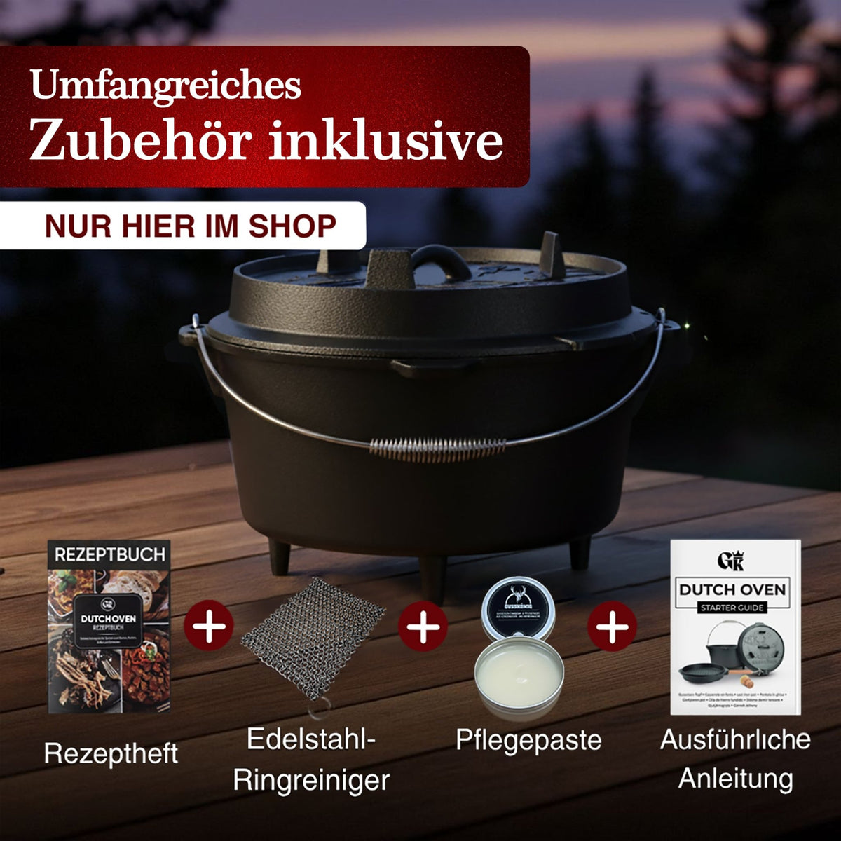Dutch Oven KlassischMit Füßen+PflegepasteGusskönig