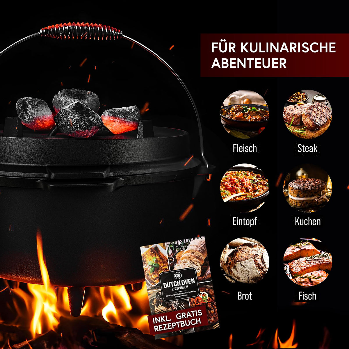 Dutch Oven KlassischMit Füßen+PflegepasteGusskönig