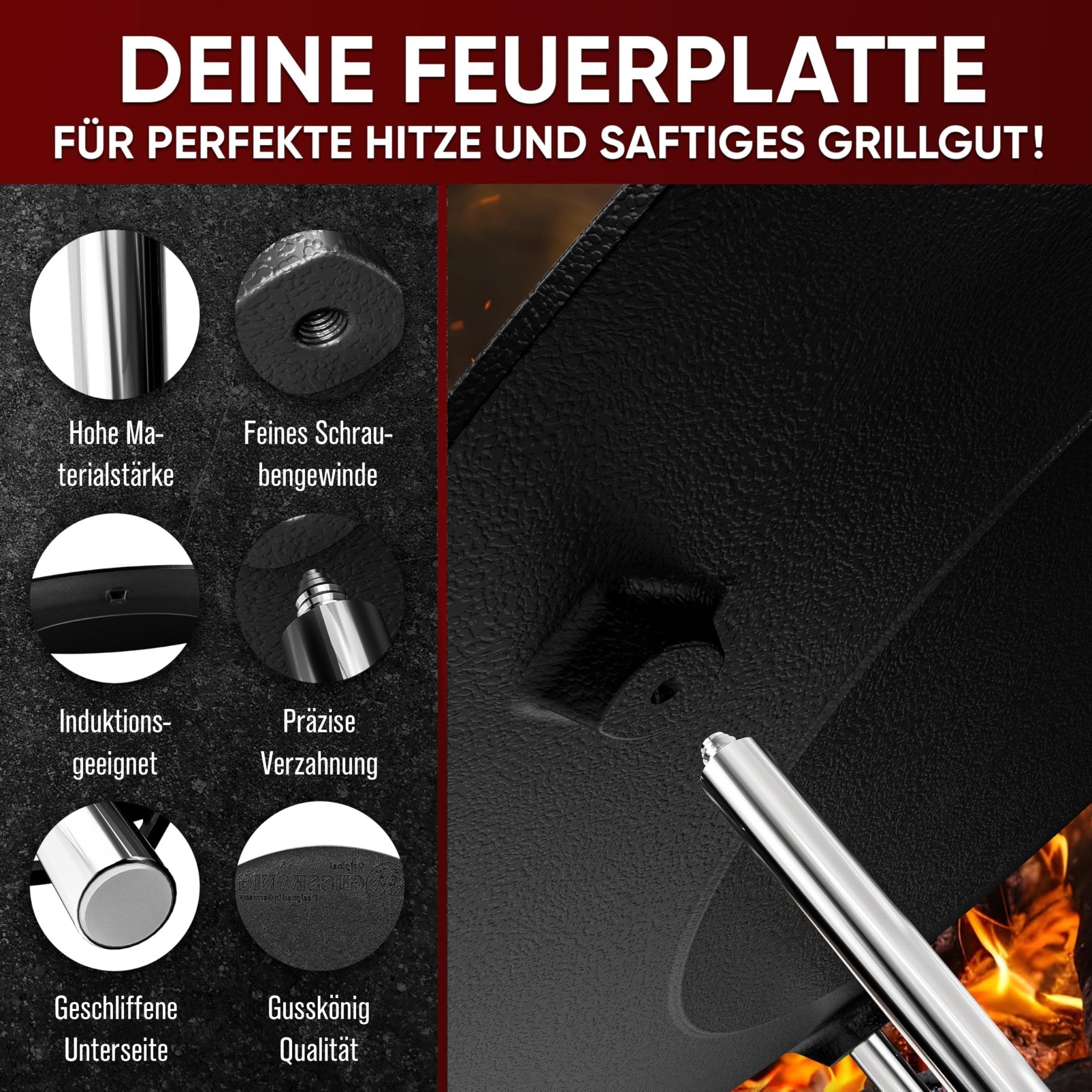 Gusseisen Grillplatte Ø42cm mit Beinen | Gusskönig