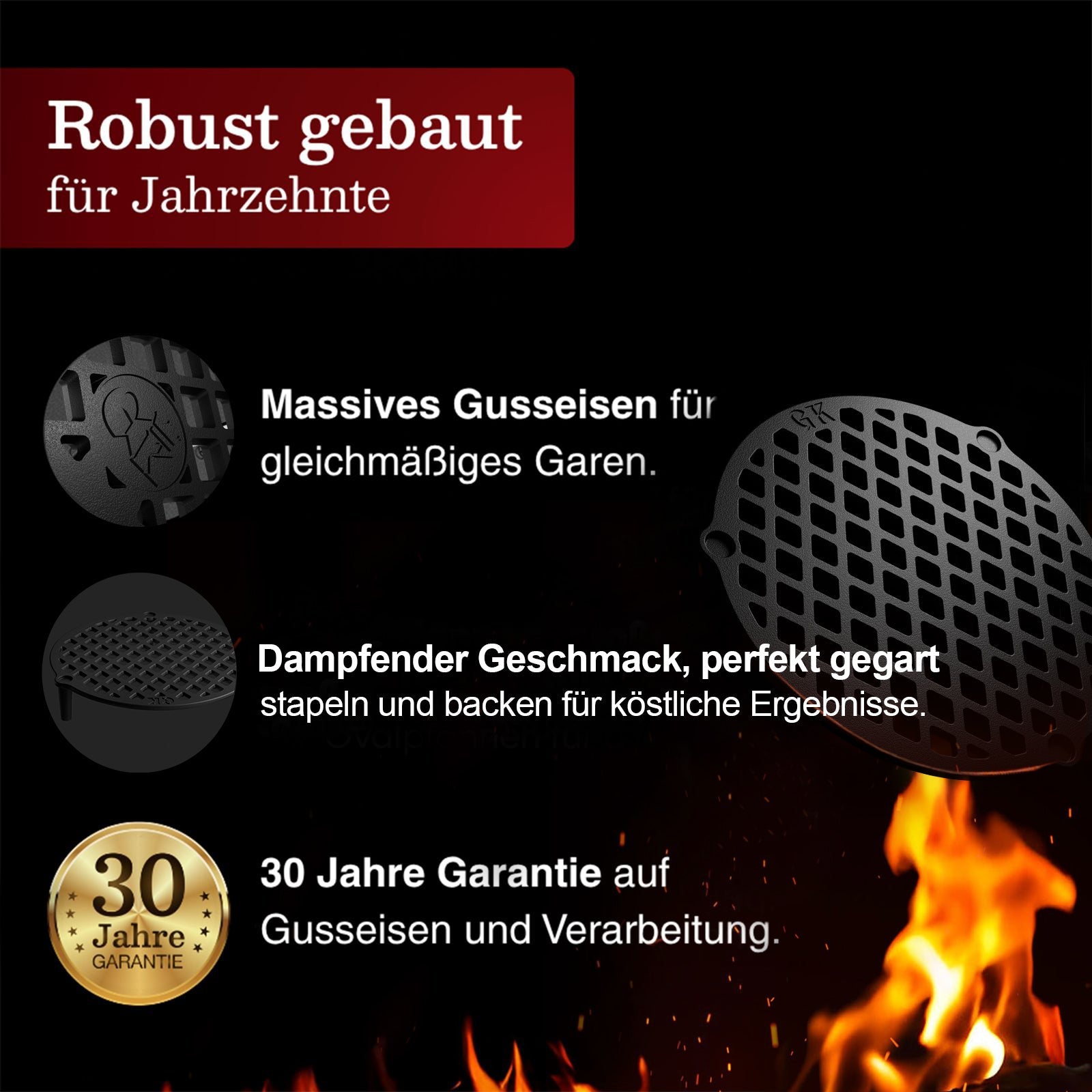 Gusseisen Stapelrost mit Beinen – Dreibein & Feuerrost