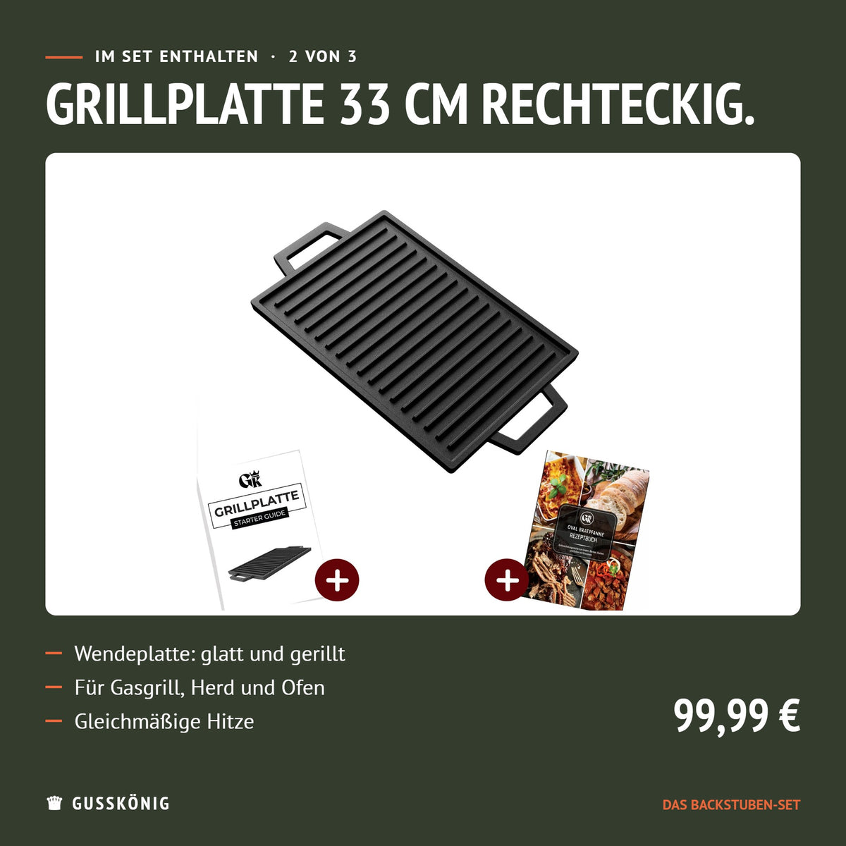 Im Set enthalten: Grillplatte 33 cm rechteckig