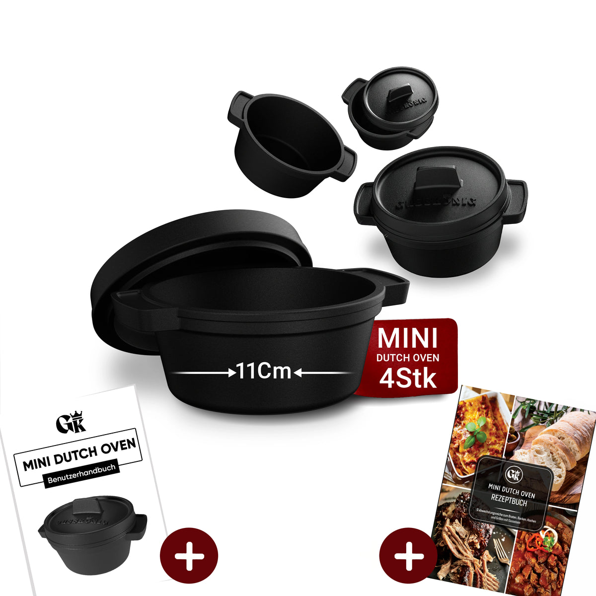 Dutch Oven Set Mini Premium - 300ml Gusseisen Mini Topf mit Deckel