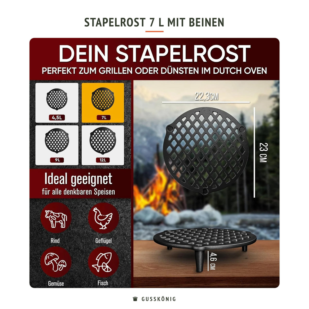 Gusskönig Stapelrost 7 L mit Beinen