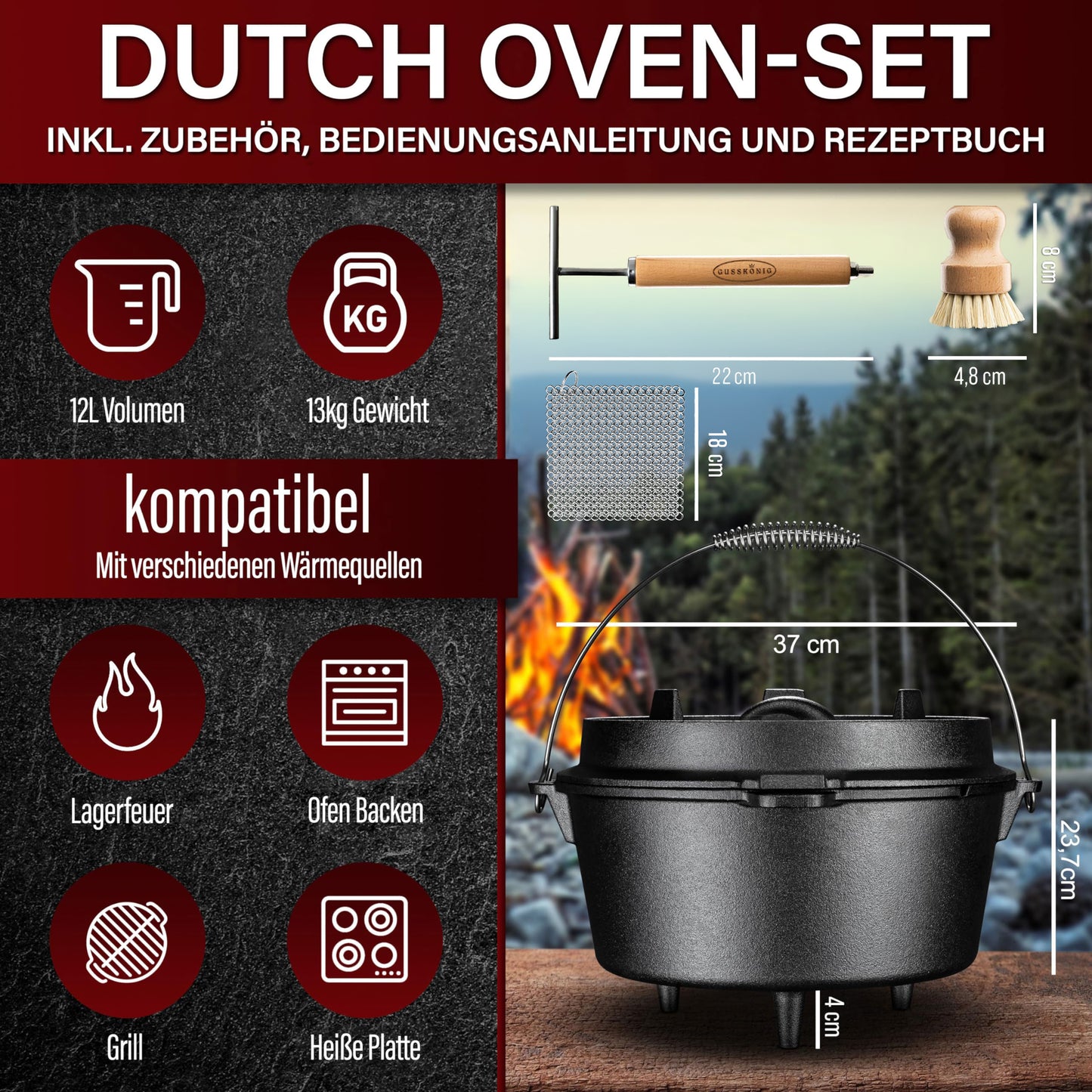 Premium Dutch Oven Eingebrannt – Schmortopf