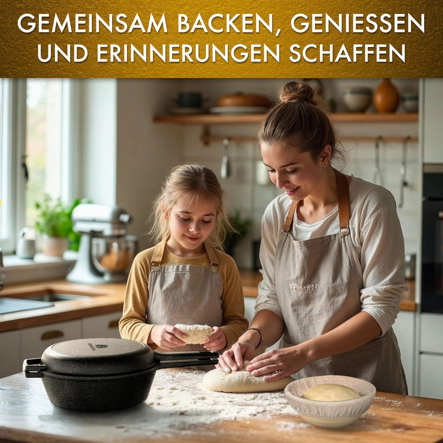 2in1 Gusseisen Brotbackform - inkl. Kochbuch & Zubehör