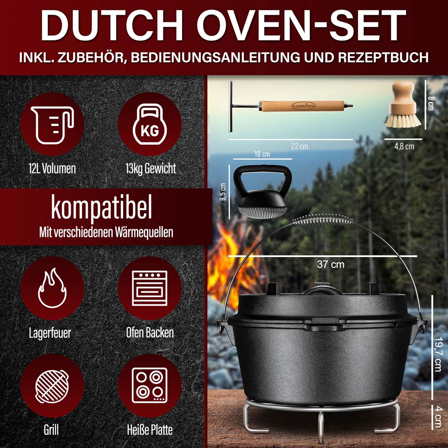 Premium Dutch Oven Eingebrannt – Schmortopf