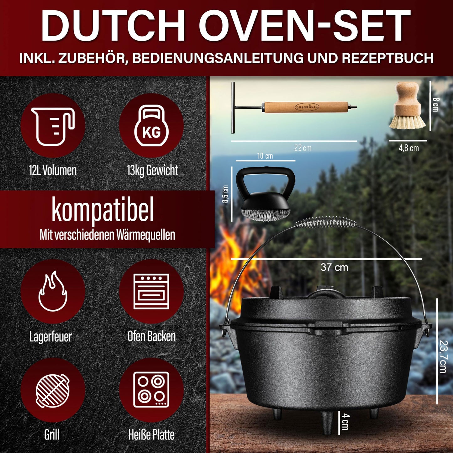 Premium Dutch Oven Eingebrannt – Schmortopf