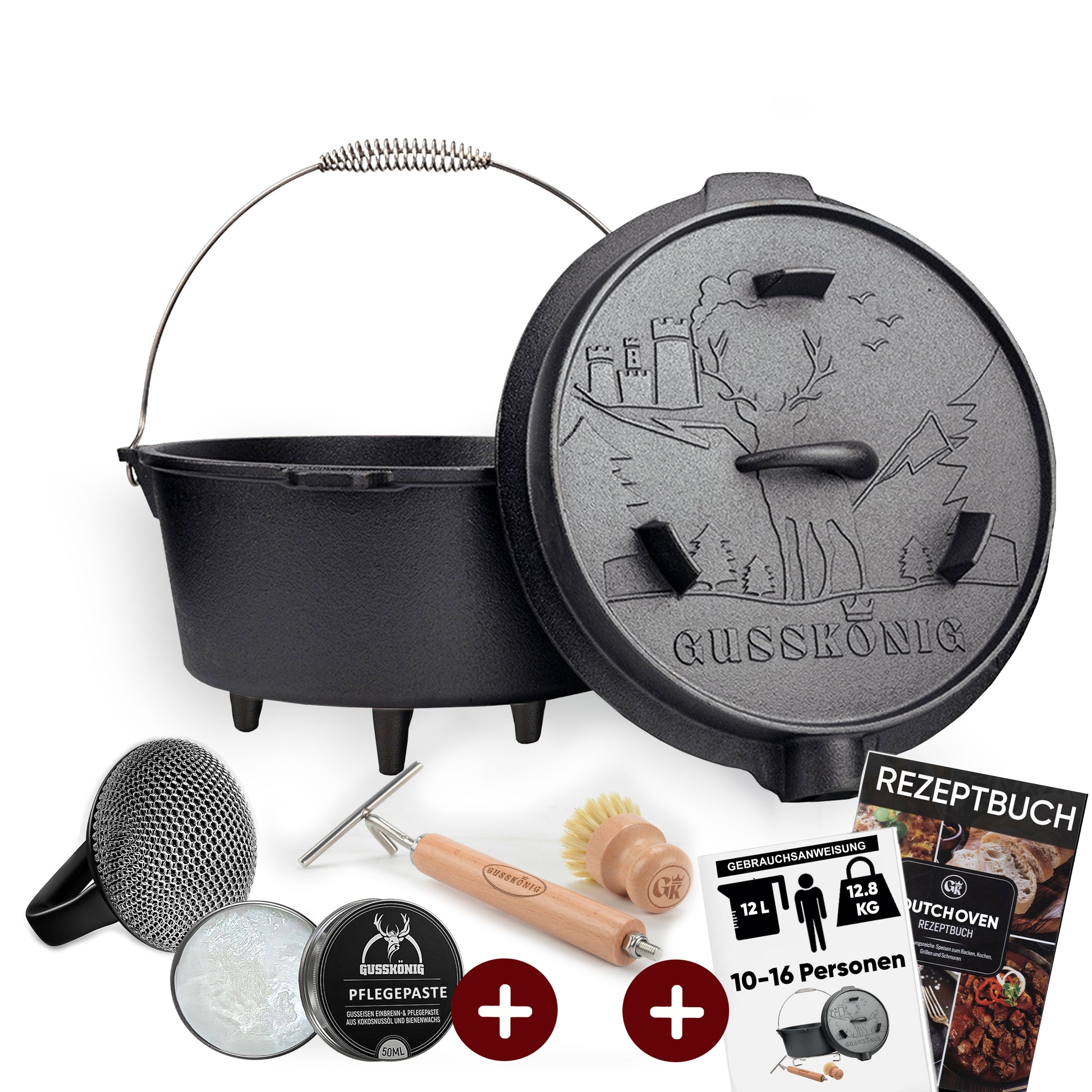 GUSSKÖNIG Dutch OvenMit Füßen+SchrubberGusskönig