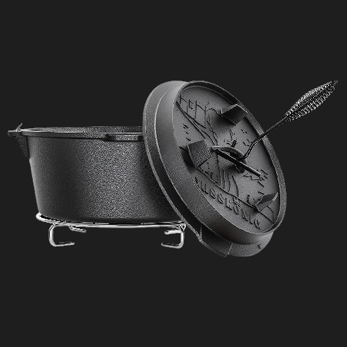 Rustikaler Dutch Oven mit Deckelheber und Untersetzer [5L, 7L, 9L, 12L]