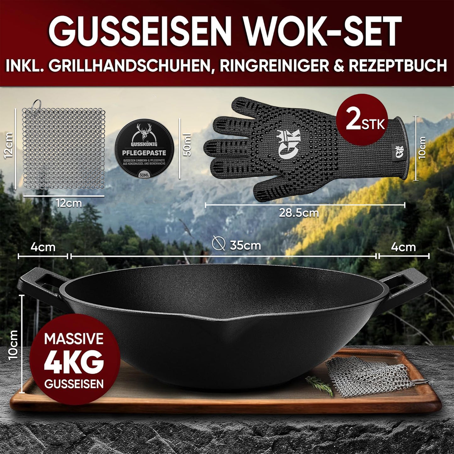 Gusskönig Gusseisen Wok Pfanne 36 cm