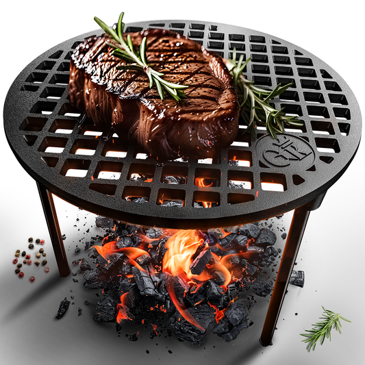 Gusskönig Gusseisen Grillrost (Susani Grilling Grate) mit Beinen Ø30 cm - Grillrost Kohle - Grillrost Dreibein Gusseisen Dutch Oven Untersetzer - Feuerrost Grill Zubehör