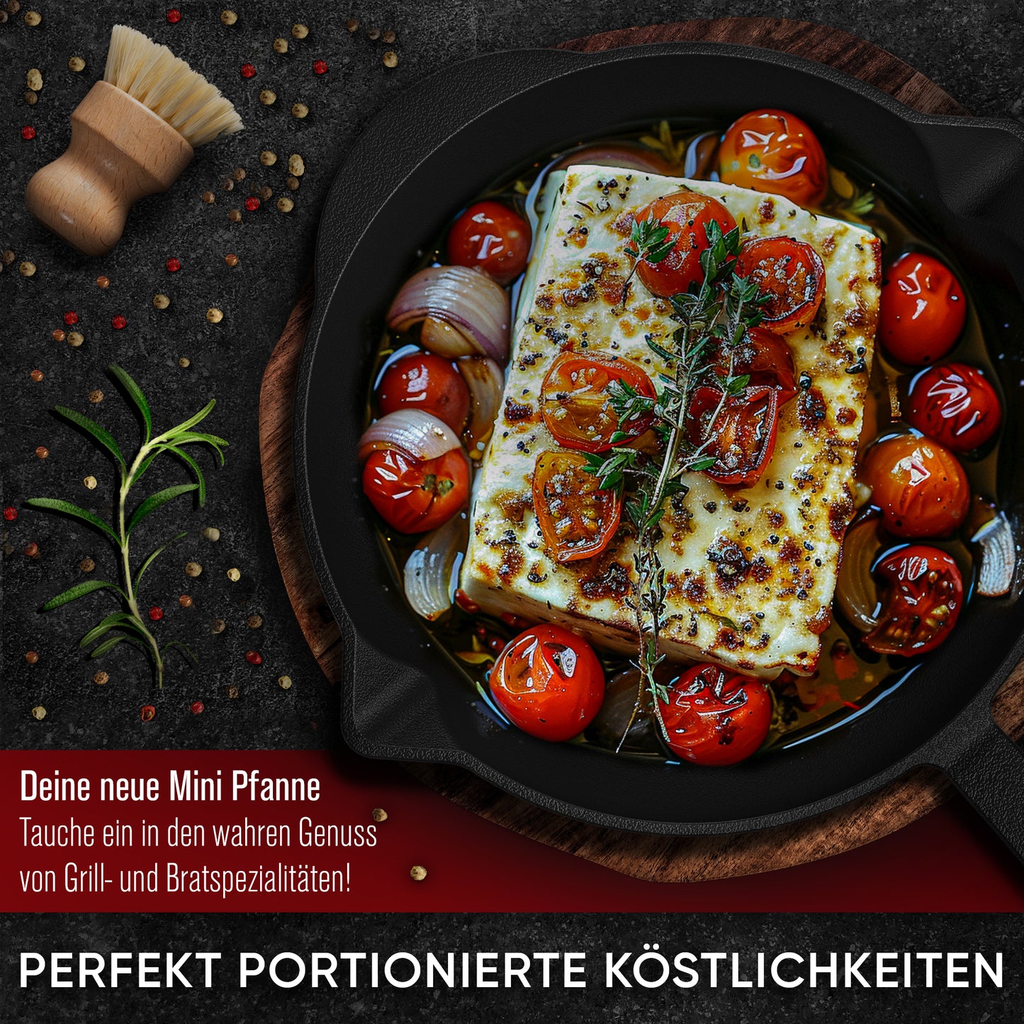 Gusskönig Gusseisen Grillpfännchen für Grill (6er Set)-6x kleine Pfanne inkl. Rezeptbuch