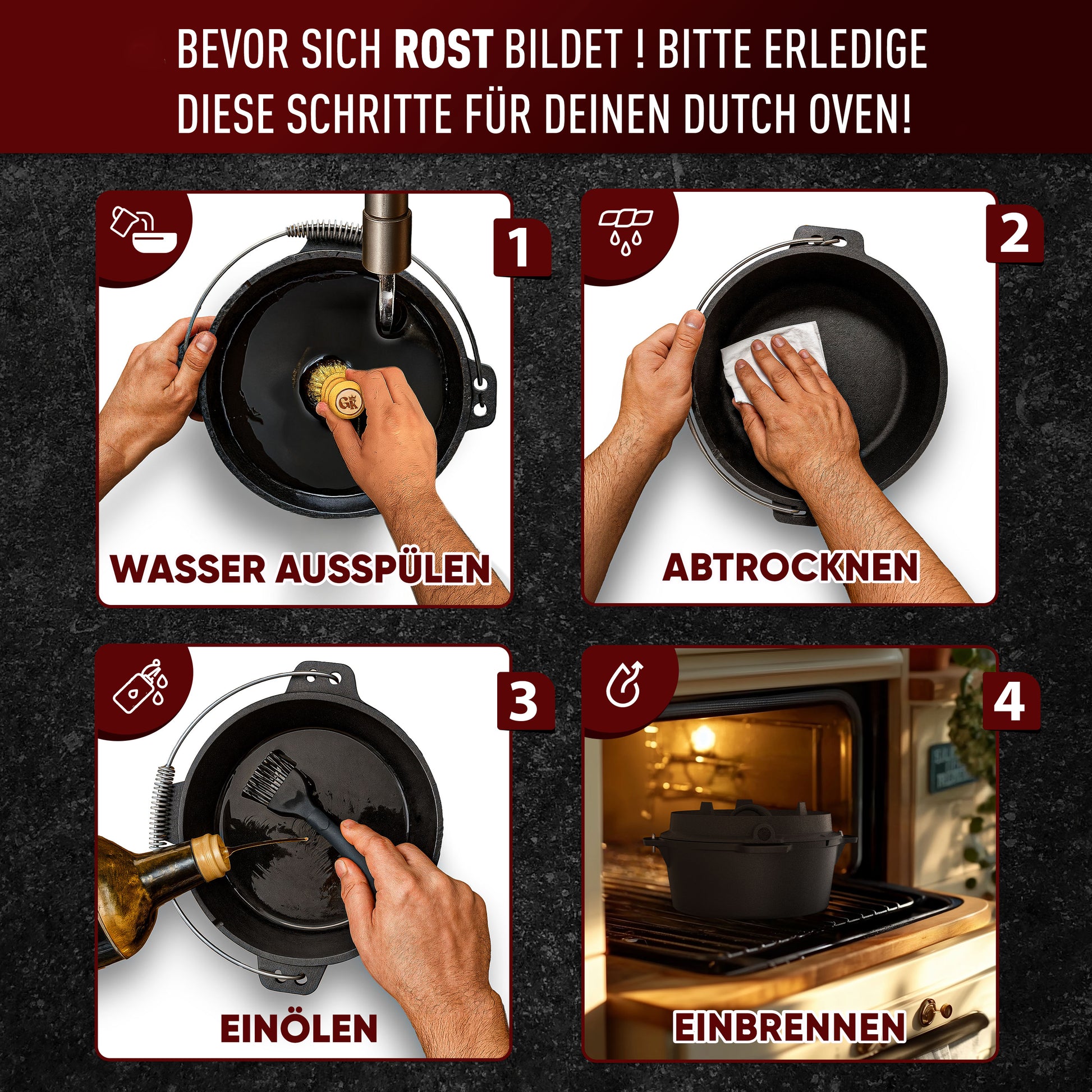 GUSSKÖNIG Dutch OvenMit Füßen+SchrubberGusskönig